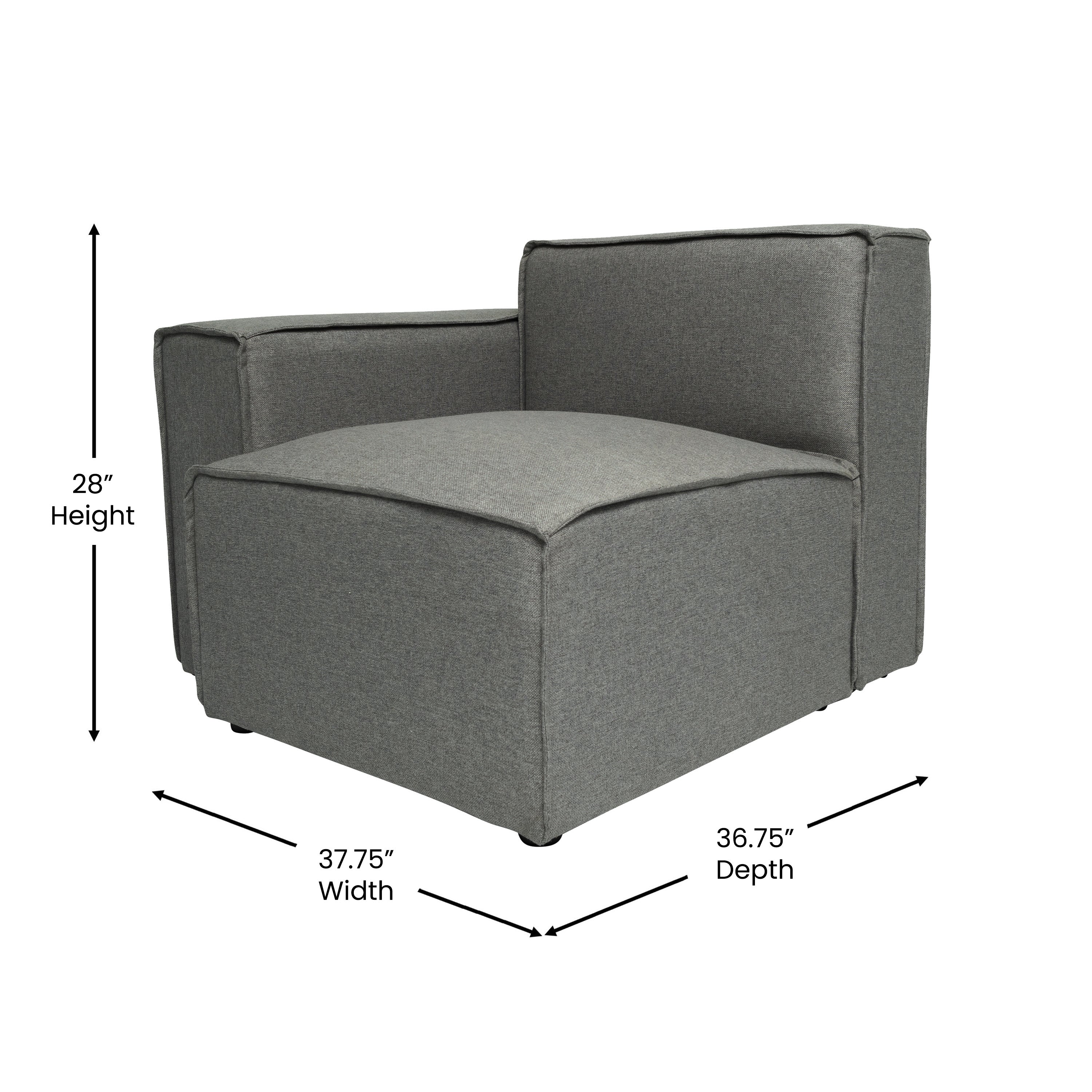 Bridgetown Luxury Modular Sectional Sofa Left Side with Arm Rest, Dark Gray