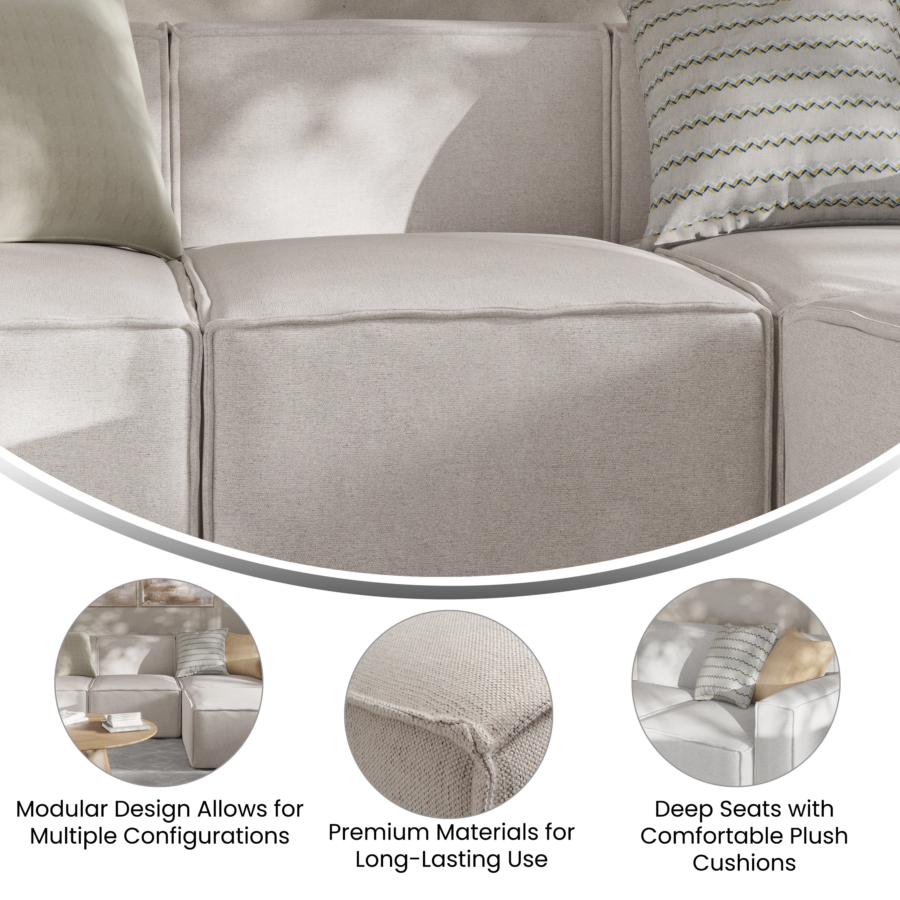 Bridgetown Luxury Modular Sectional Sofa Armless Center Seat, Cream