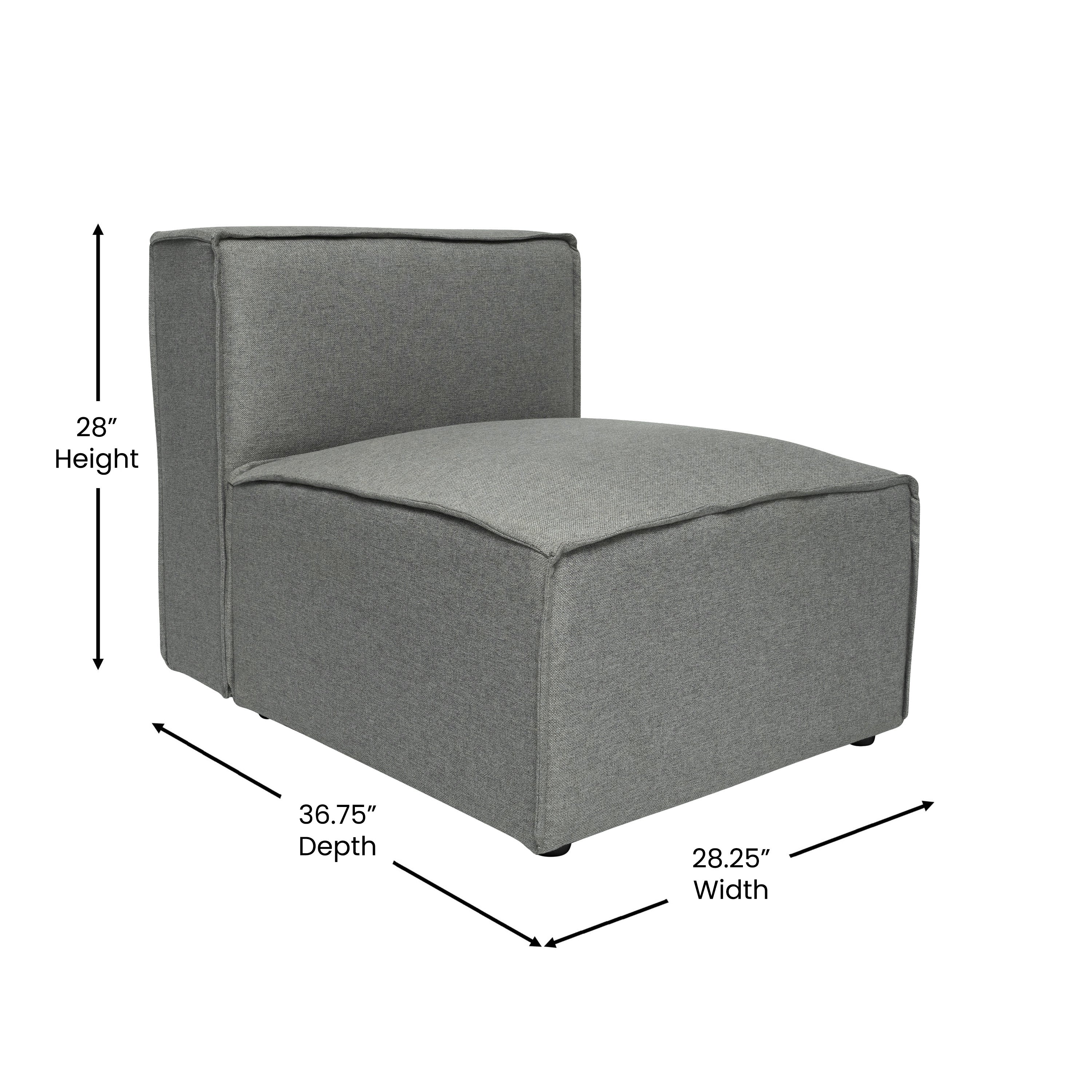 Bridgetown Luxury Modular Sectional Sofa Armless Center Seat, Dark Gray