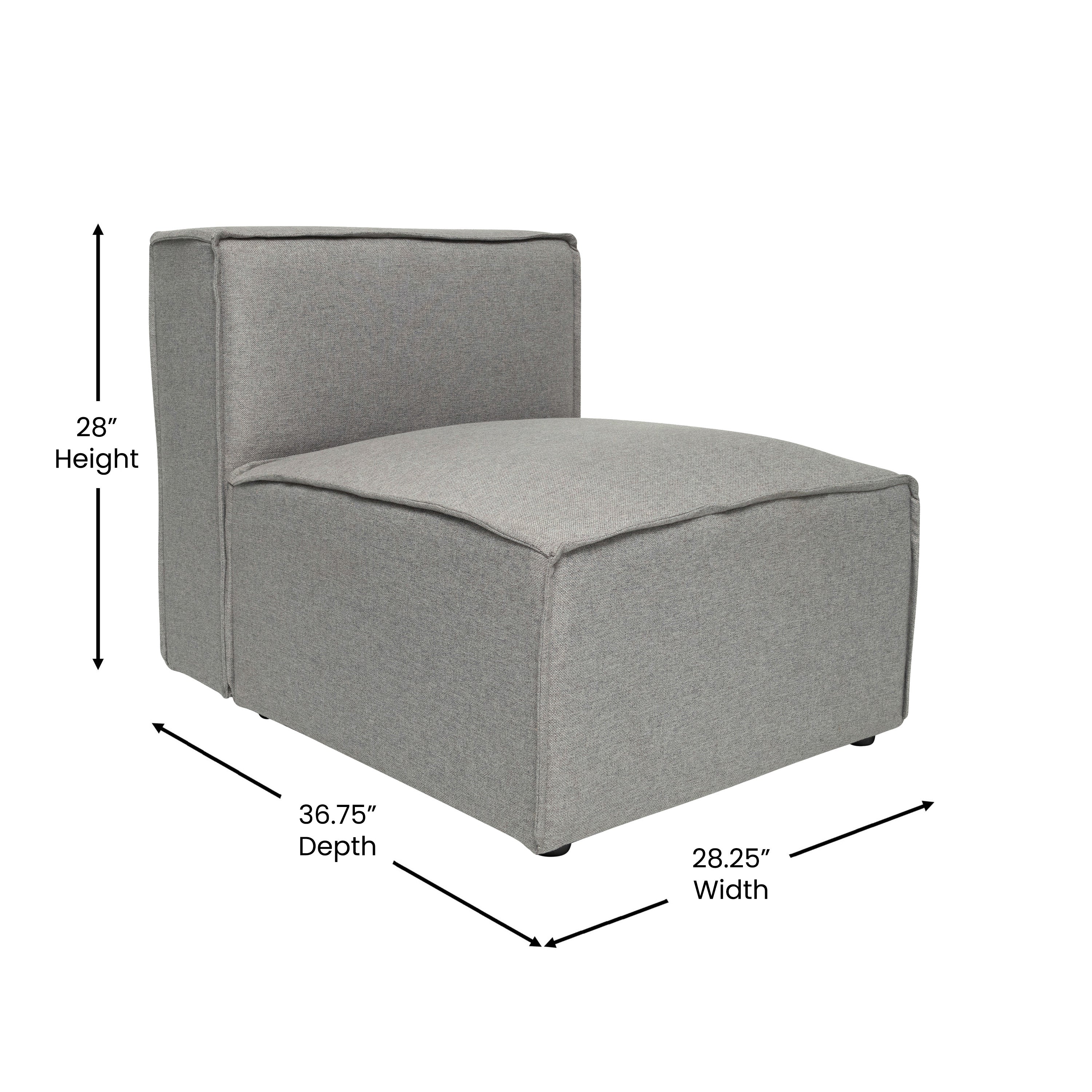 Bridgetown Luxury Modular Sectional Sofa Armless Center Seat, Gray