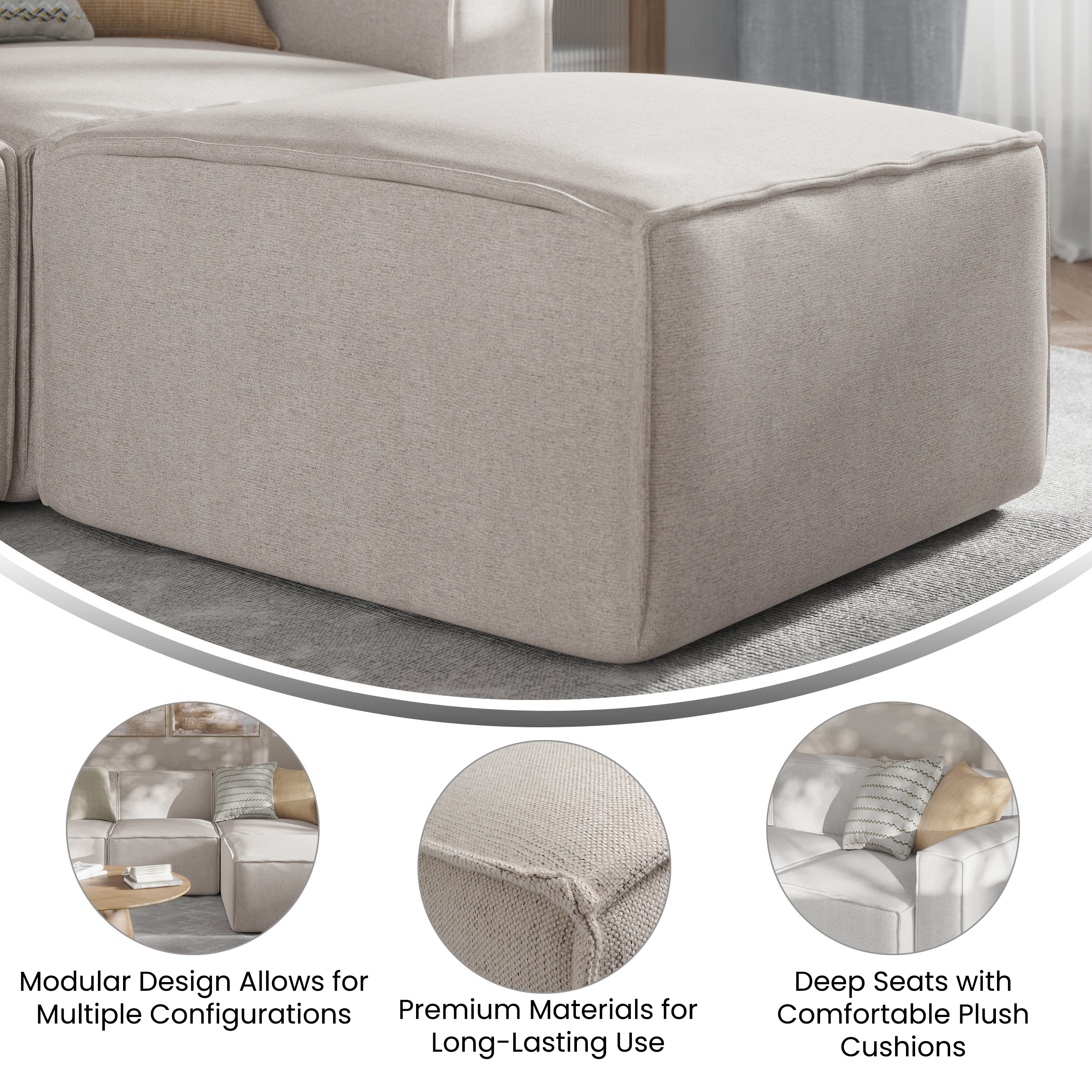 Bridgetown Luxury Modular Sectional Sofa Ottoman Seat, Cream