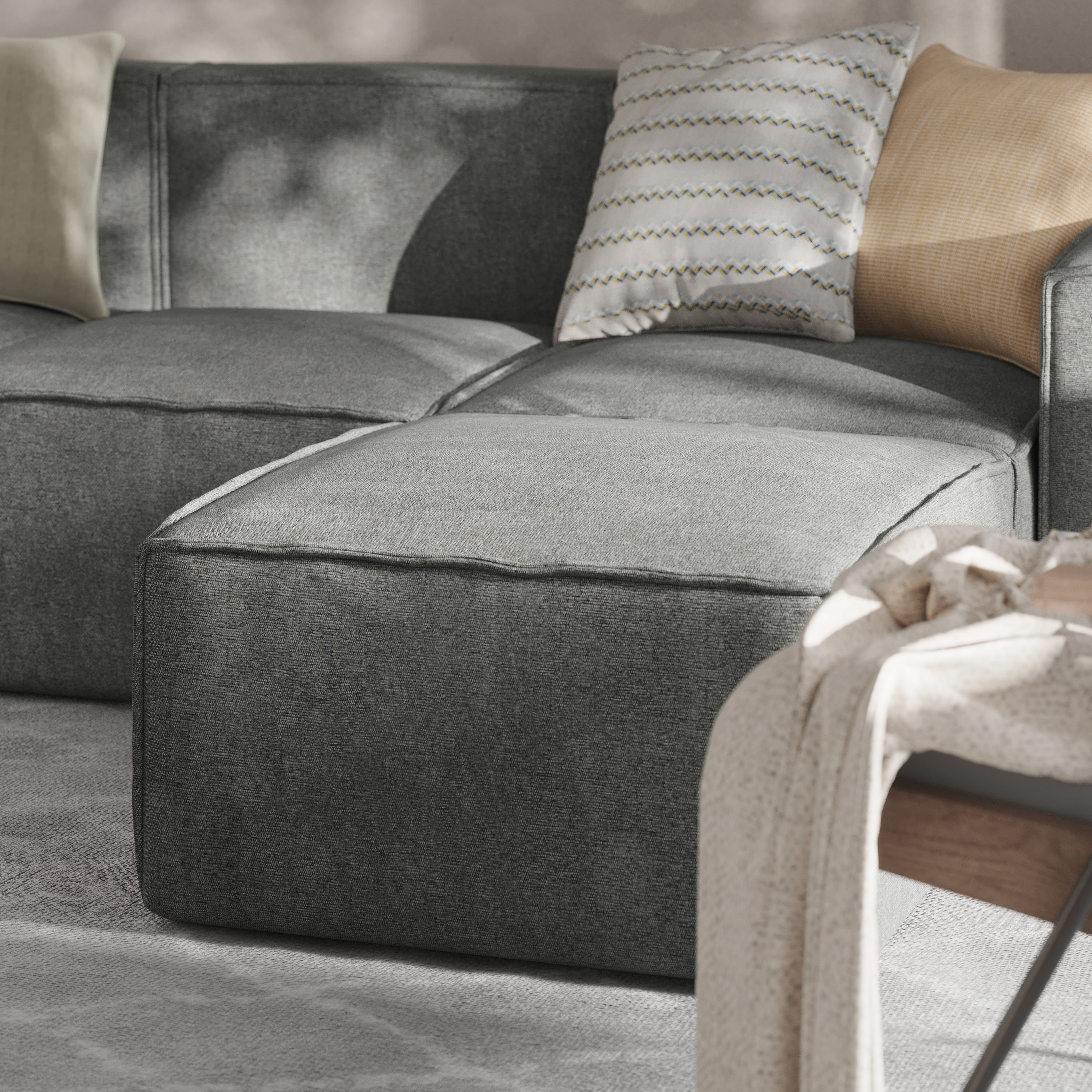 Bridgetown Luxury Modular Sectional Sofa Ottoman Seat, Dark Gray