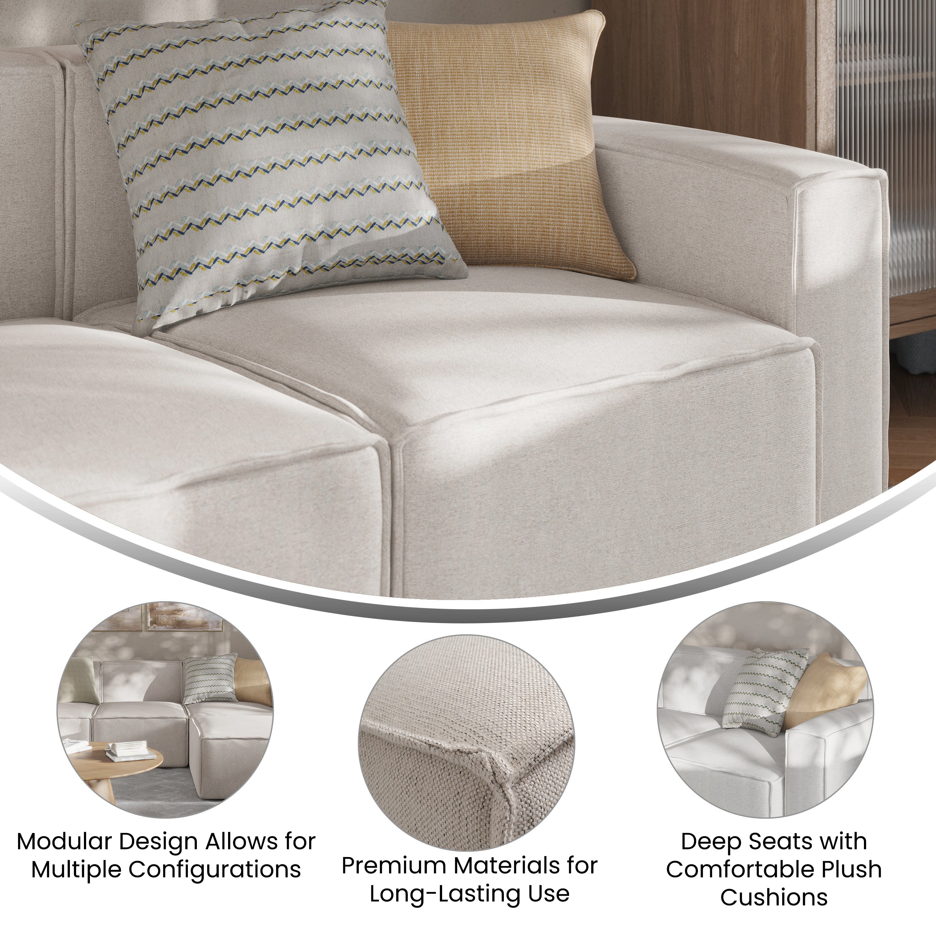 Bridgetown Luxury Modular Sectional Sofa Right Side with Arm Rest, Cream