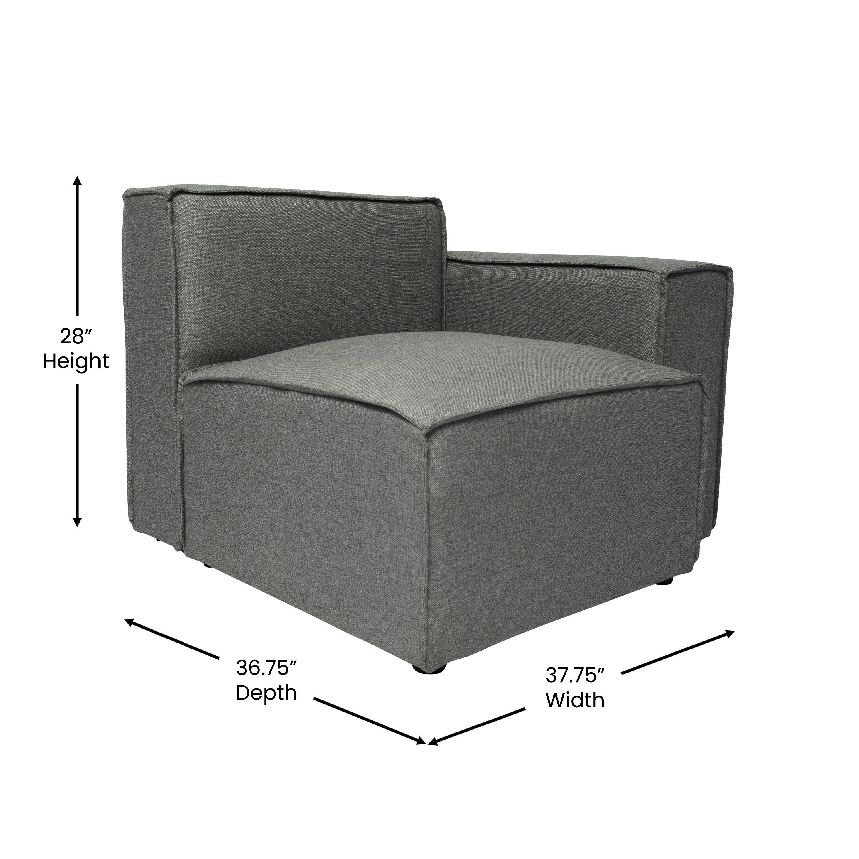 Bridgetown Luxury Modular Sectional Sofa Right Side with Arm Rest, Dark Gray