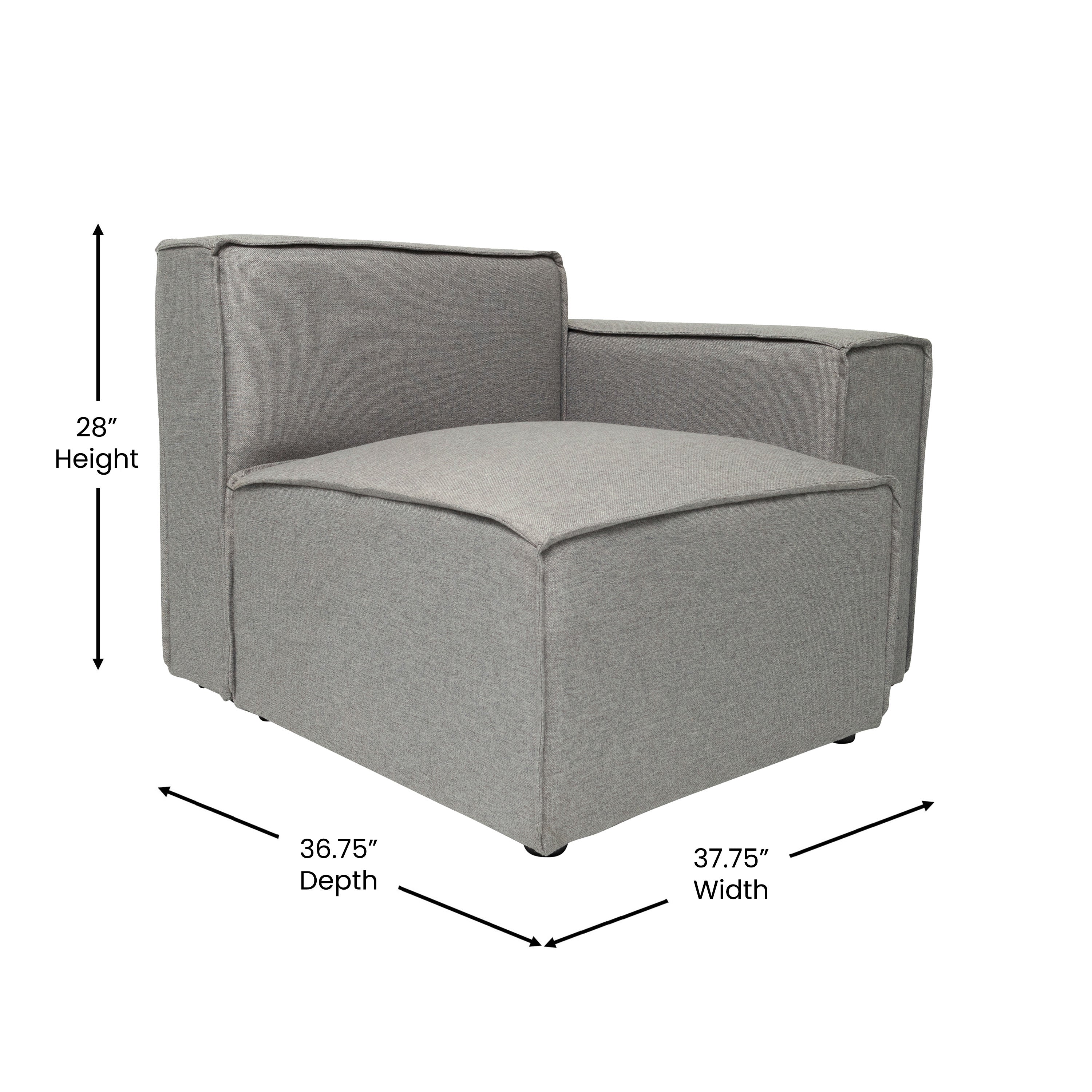 Bridgetown Luxury Modular Sectional Sofa Right Side with Arm Rest, Gray