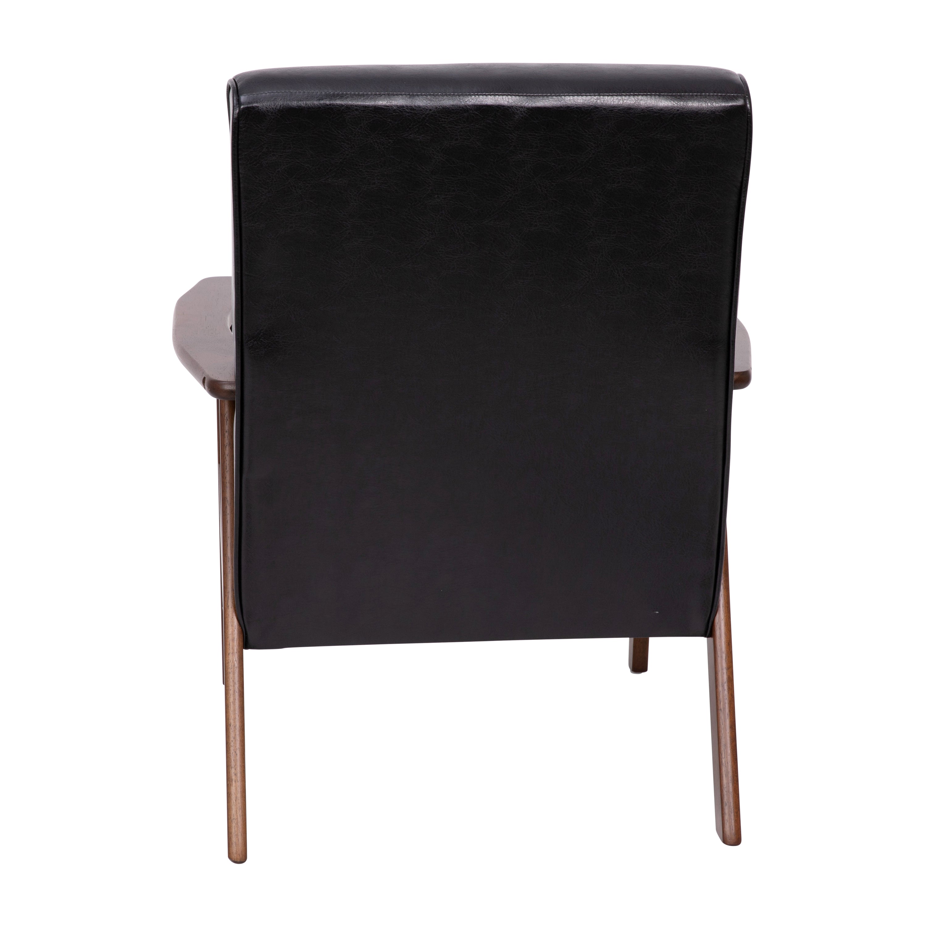 Langston Commercial Grade LeatherSoft Upholstered Mid Century Modern Arm Chair with Walnut Finished Wooden Frame and Arms in Black