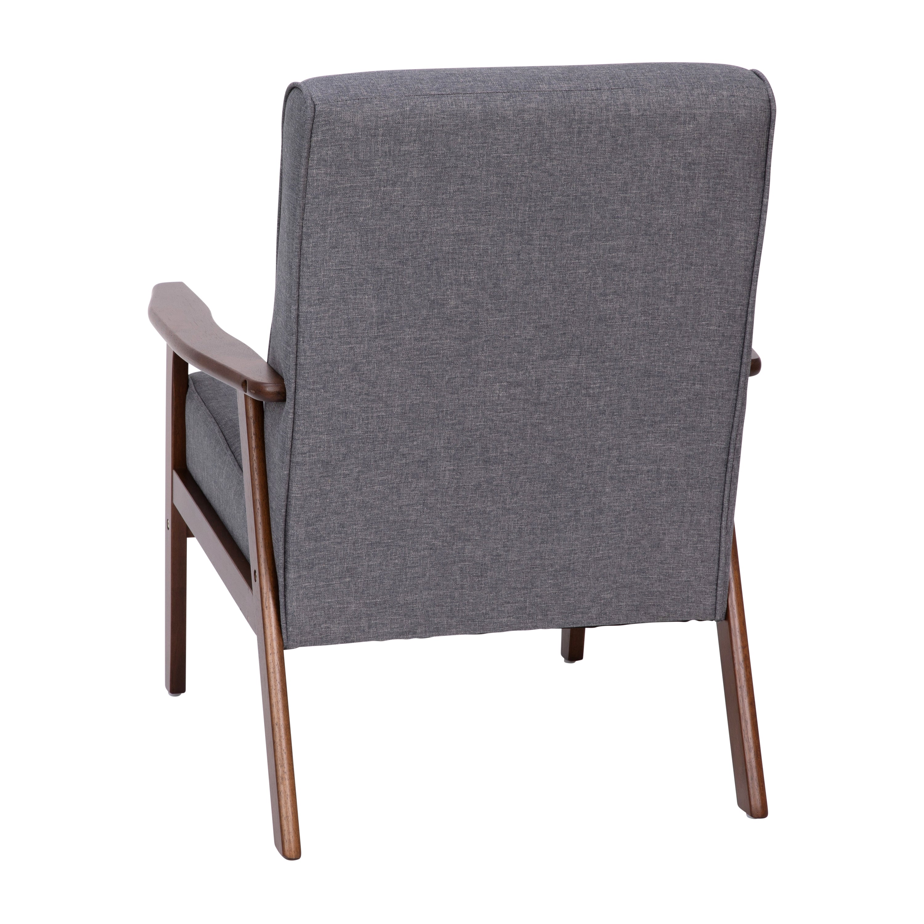 Langston Commercial Grade Faux Linen Upholstered Mid Century Modern Arm Chair with Walnut Finished Wooden Frame and Arms in Gray