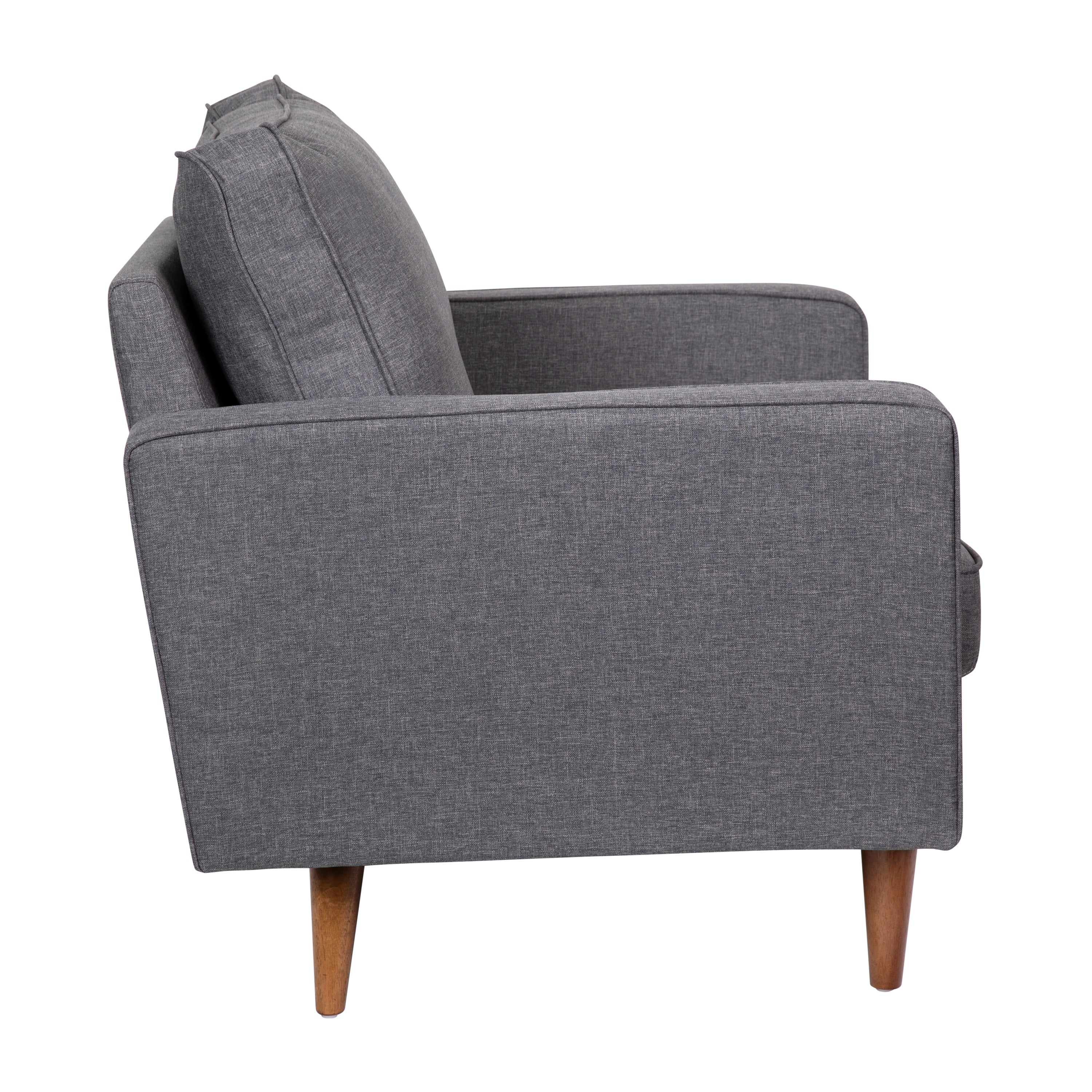 Hudson Mid-Century Modern Commercial Grade Armchair with Tufted Faux Linen Upholstery & Solid Wood Legs in Dark Gray