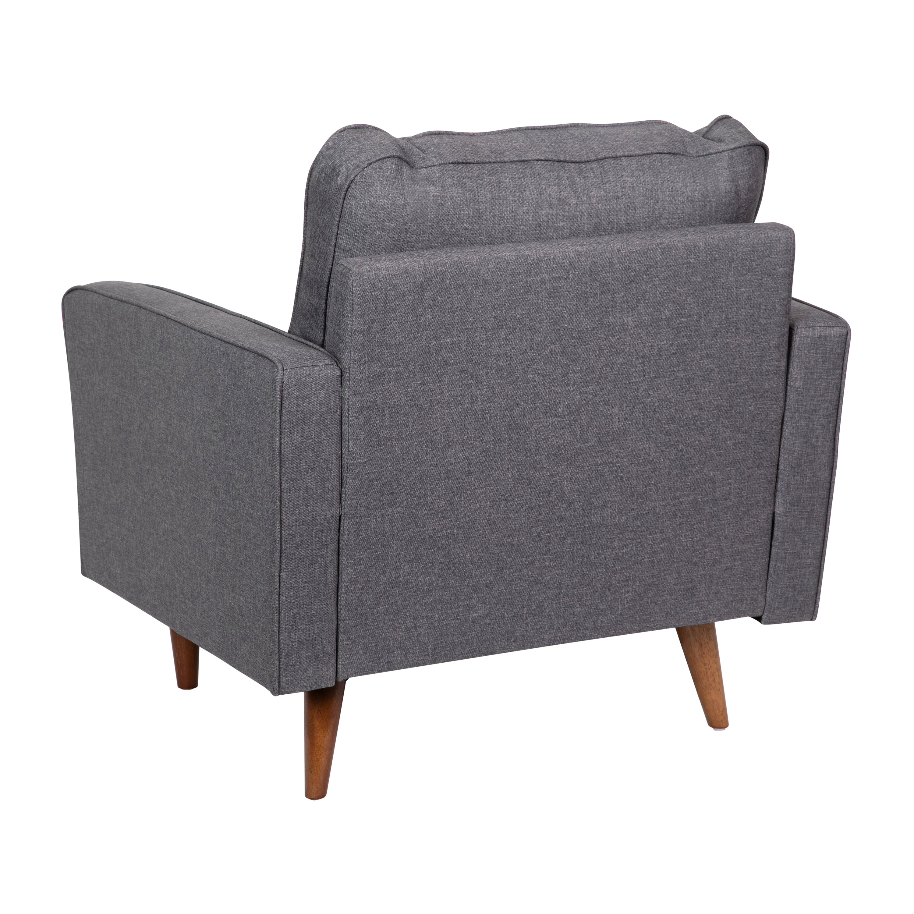 Hudson Mid-Century Modern Commercial Grade Armchair with Tufted Faux Linen Upholstery & Solid Wood Legs in Dark Gray