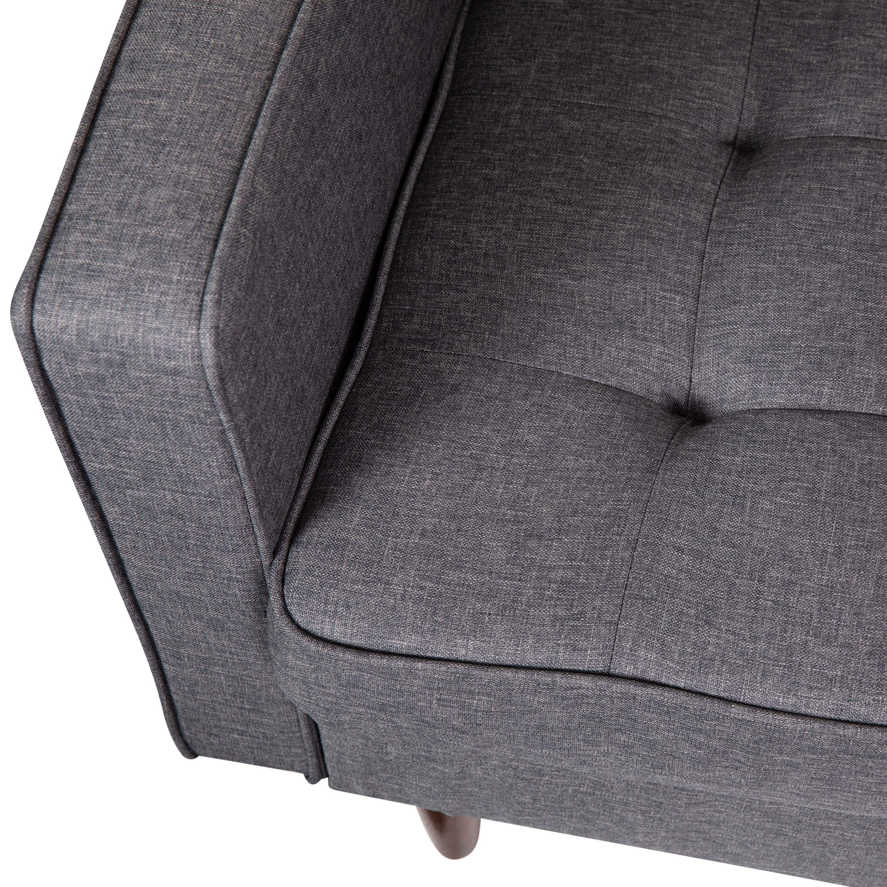 Hudson Mid-Century Modern Commercial Grade Armchair with Tufted Faux Linen Upholstery & Solid Wood Legs in Dark Gray