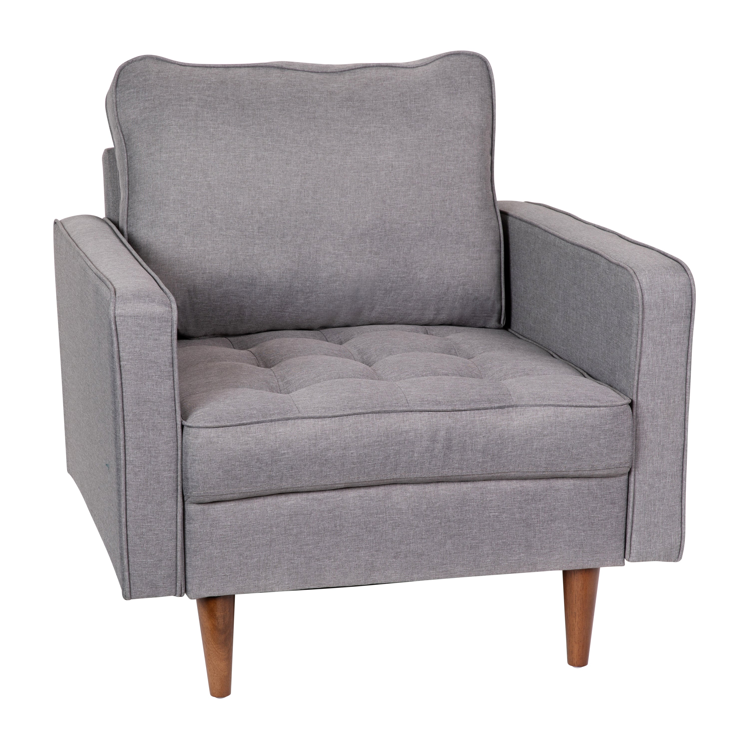 Hudson Mid-Century Modern Commercial Grade Armchair with Tufted Faux Linen Upholstery & Solid Wood Legs in Slate Gray