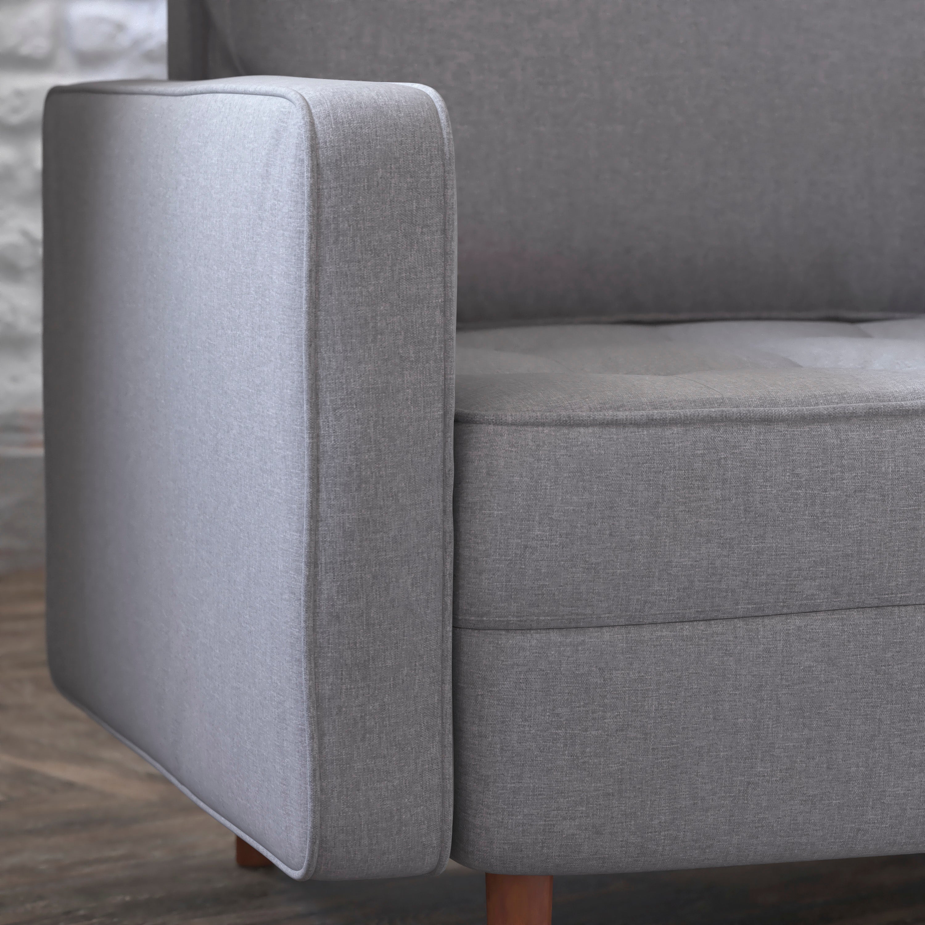 Hudson Mid-Century Modern Commercial Grade Armchair with Tufted Faux Linen Upholstery & Solid Wood Legs in Slate Gray