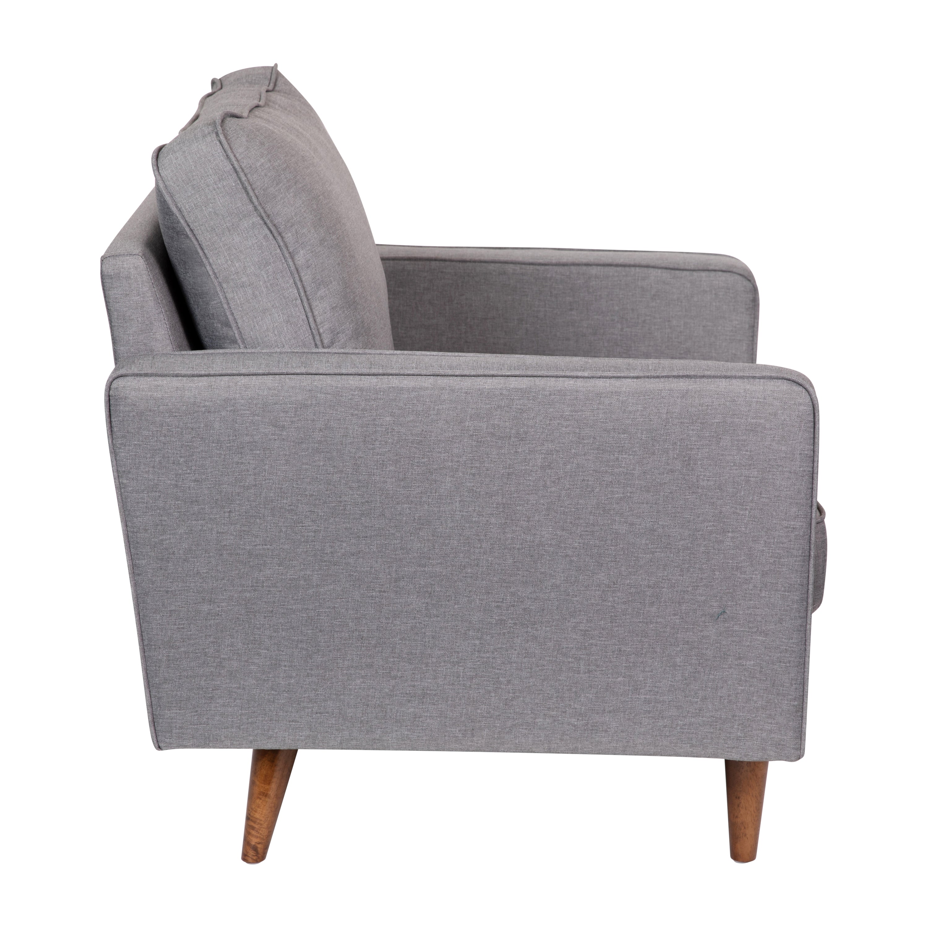 Hudson Mid-Century Modern Commercial Grade Armchair with Tufted Faux Linen Upholstery & Solid Wood Legs in Slate Gray