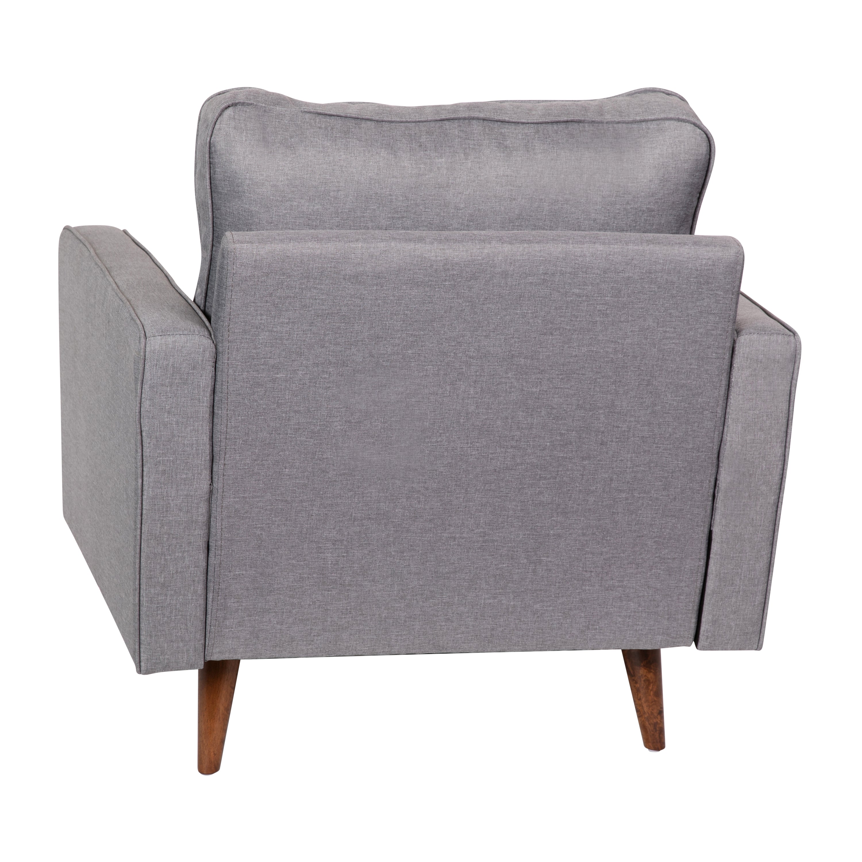 Hudson Mid-Century Modern Commercial Grade Armchair with Tufted Faux Linen Upholstery & Solid Wood Legs in Slate Gray
