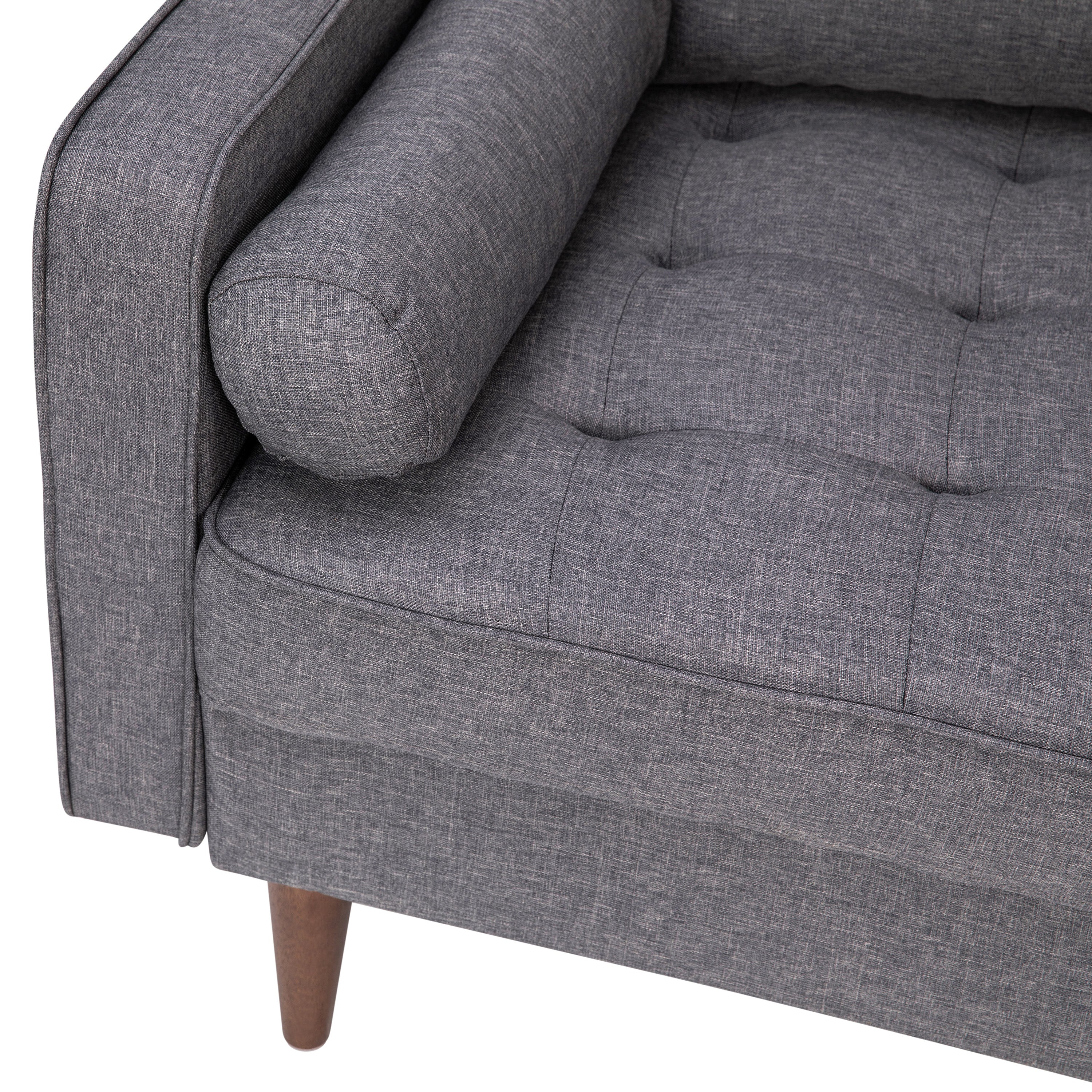 Hudson Mid-Century Modern Loveseat Sofa with Tufted Faux Linen Upholstery & Solid Wood Legs in Dark Gray