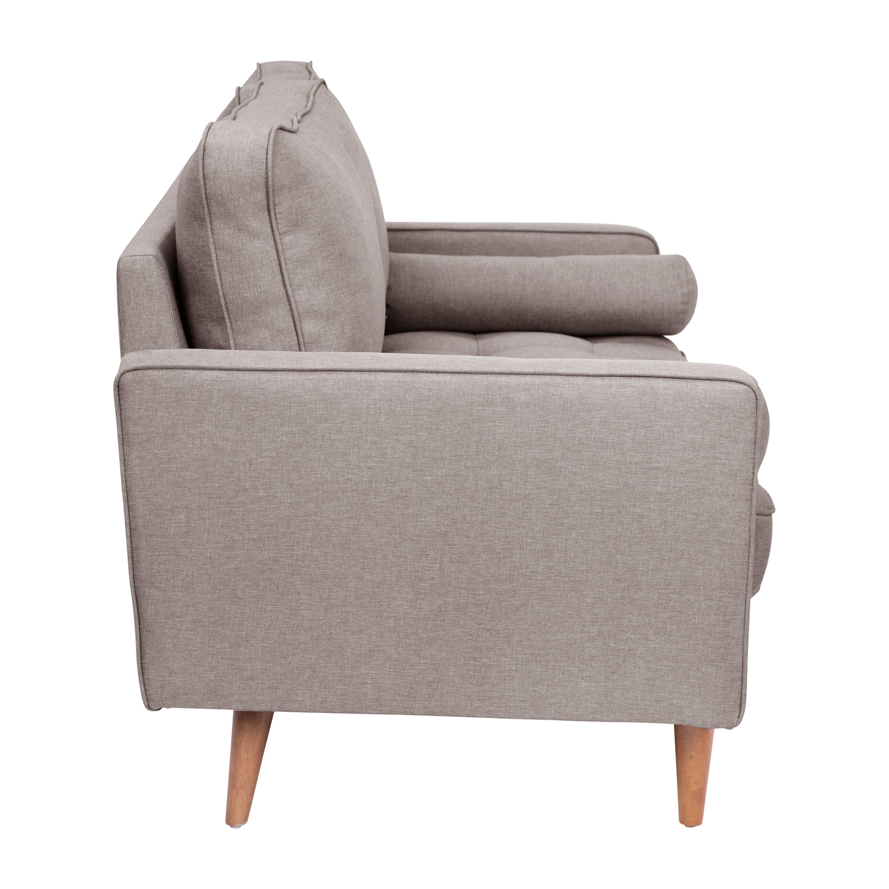 Hudson Mid-Century Modern Loveseat Sofa with Tufted Faux Linen Upholstery & Solid Wood Legs in Slate Gray
