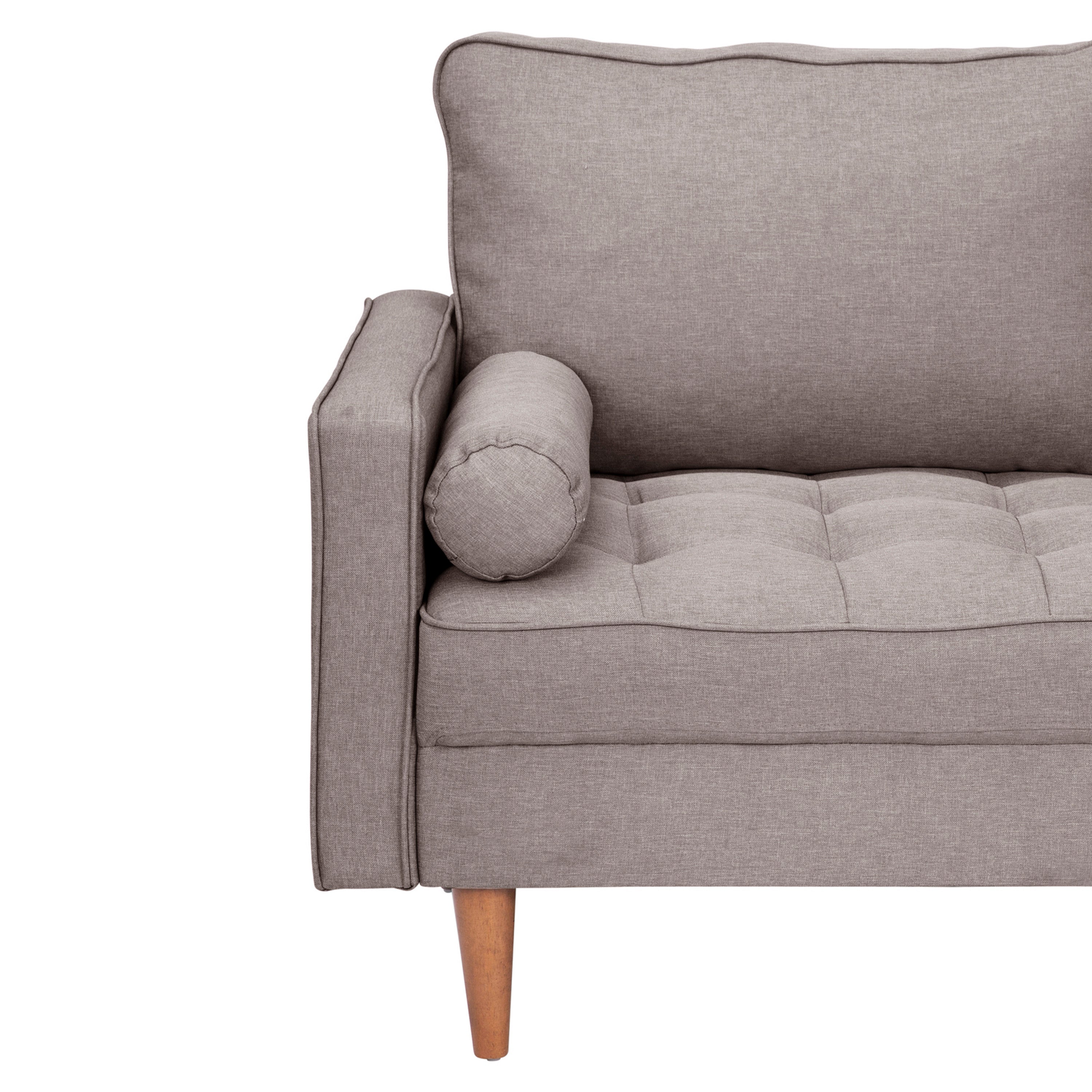 Hudson Mid-Century Modern Loveseat Sofa with Tufted Faux Linen Upholstery & Solid Wood Legs in Slate Gray