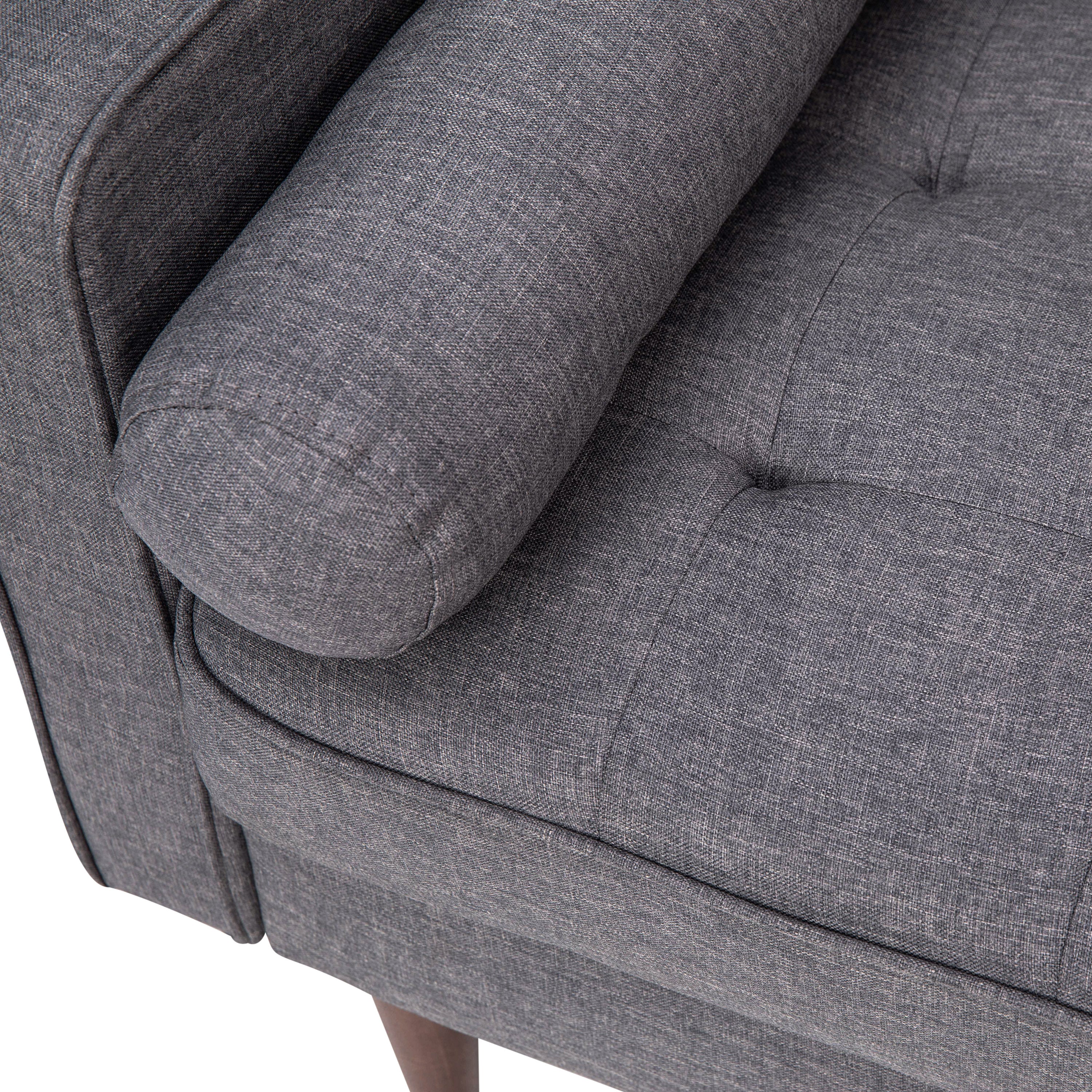 Hudson Mid-Century Modern Sofa with Tufted Faux Linen Upholstery & Solid Wood Legs in Dark Gray