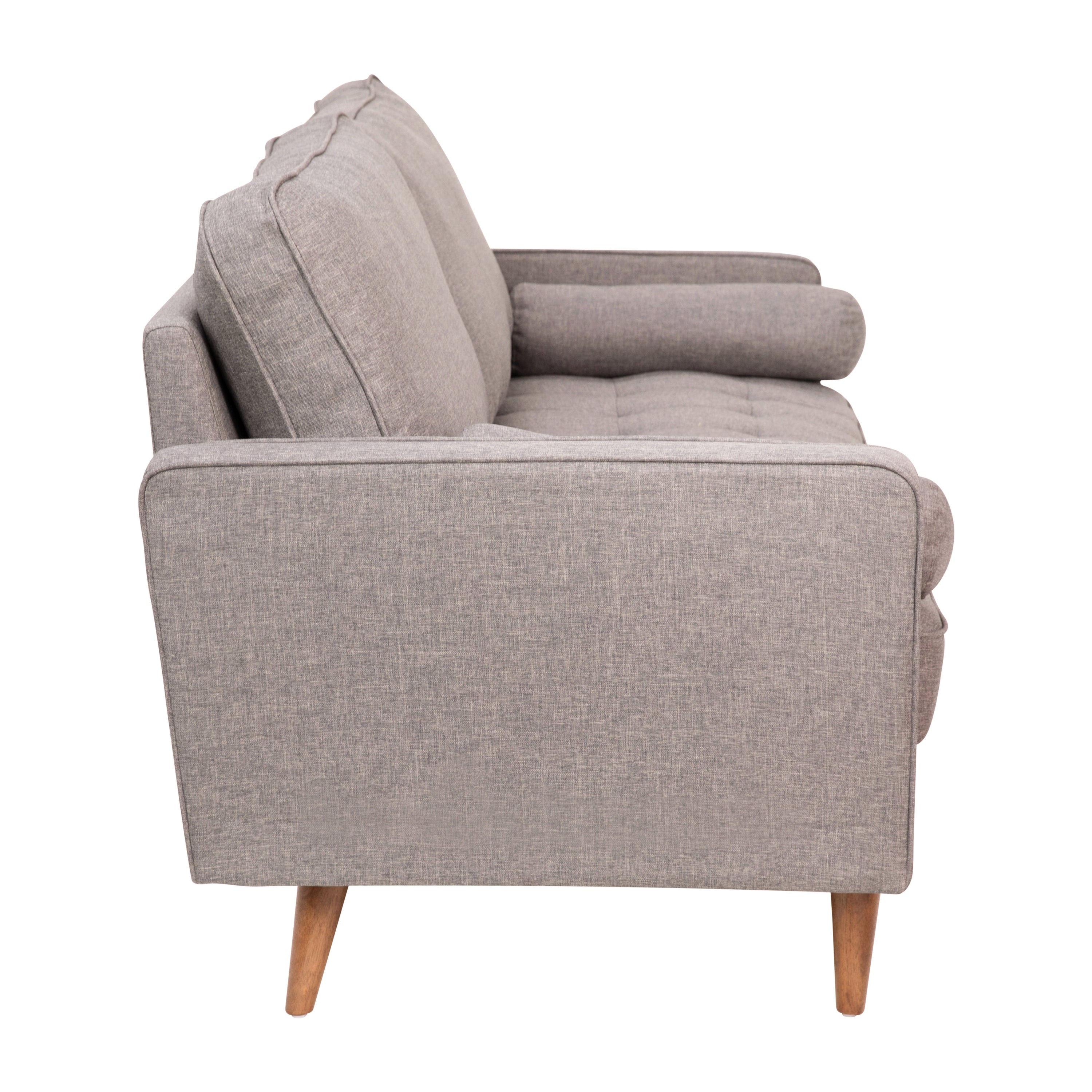Hudson Mid-Century Modern Sofa with Tufted Faux Linen Upholstery & Solid Wood Legs in Slate Gray