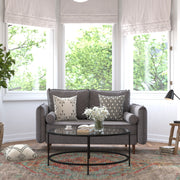 Evie Mid-Century Modern Loveseat Sofa with Faux Linen Fabric Upholstery & Solid Wood Legs in Stone Gray