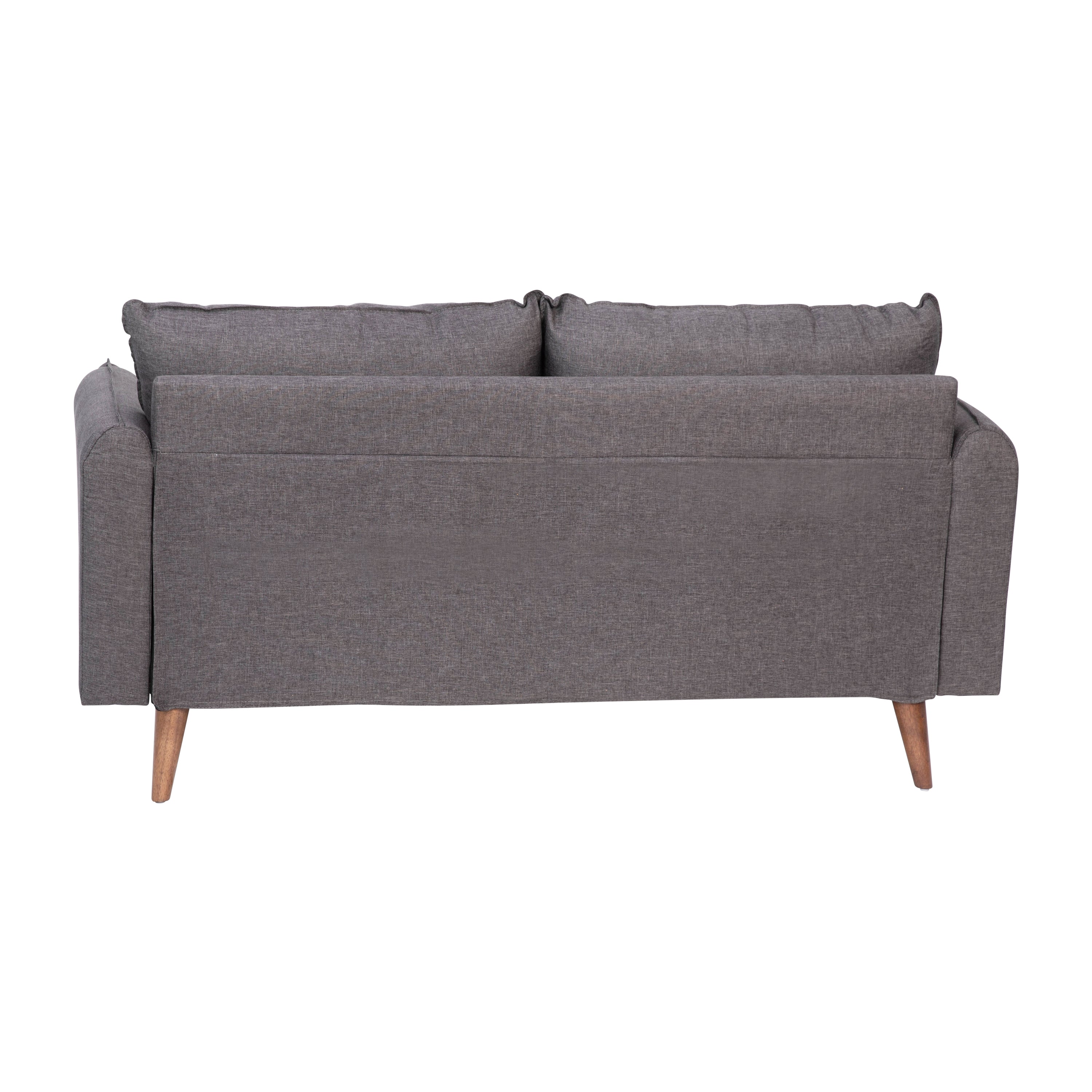 Evie Mid-Century Modern Loveseat Sofa with Faux Linen Fabric Upholstery & Solid Wood Legs in Stone Gray