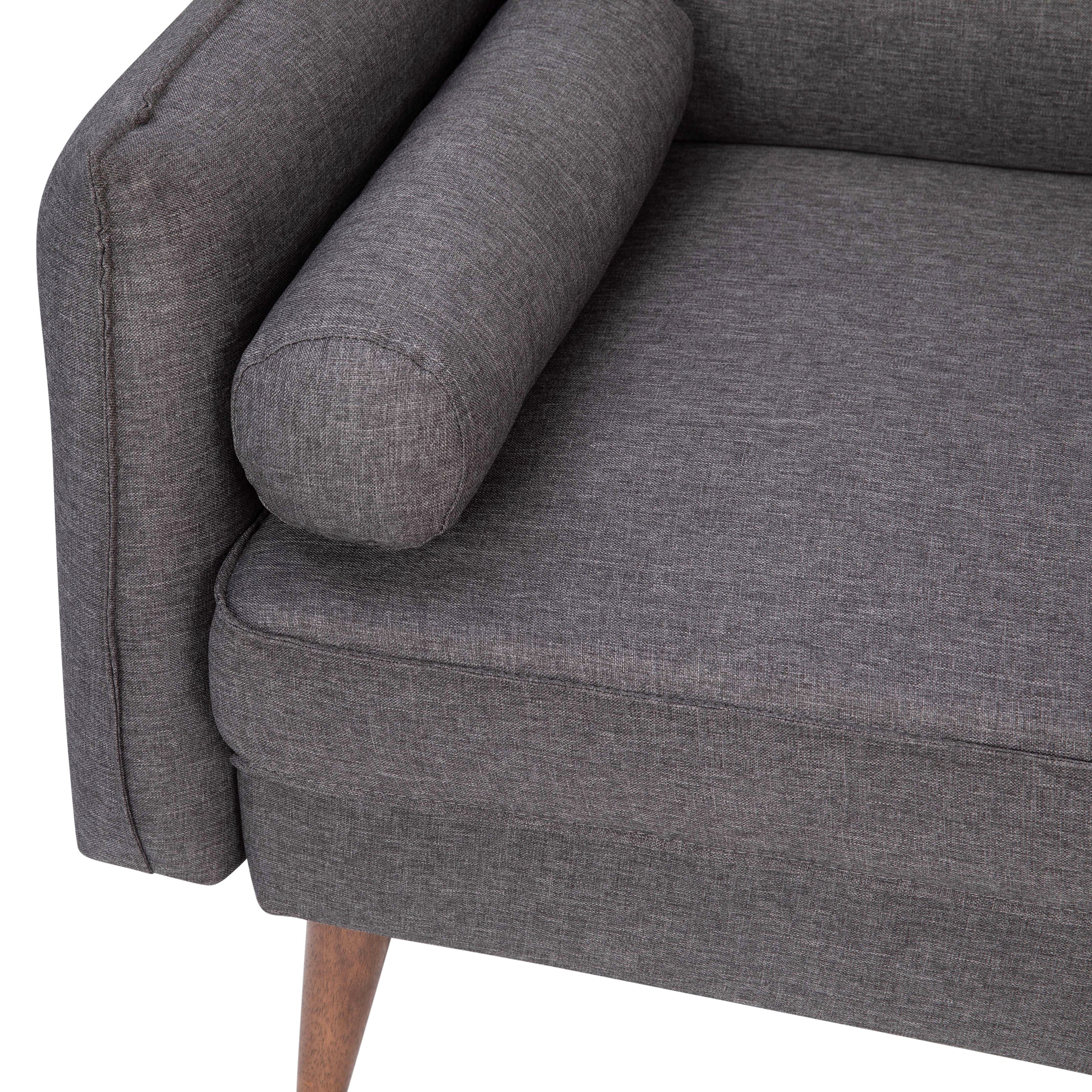 Evie Mid-Century Modern Loveseat Sofa with Faux Linen Fabric Upholstery & Solid Wood Legs in Stone Gray