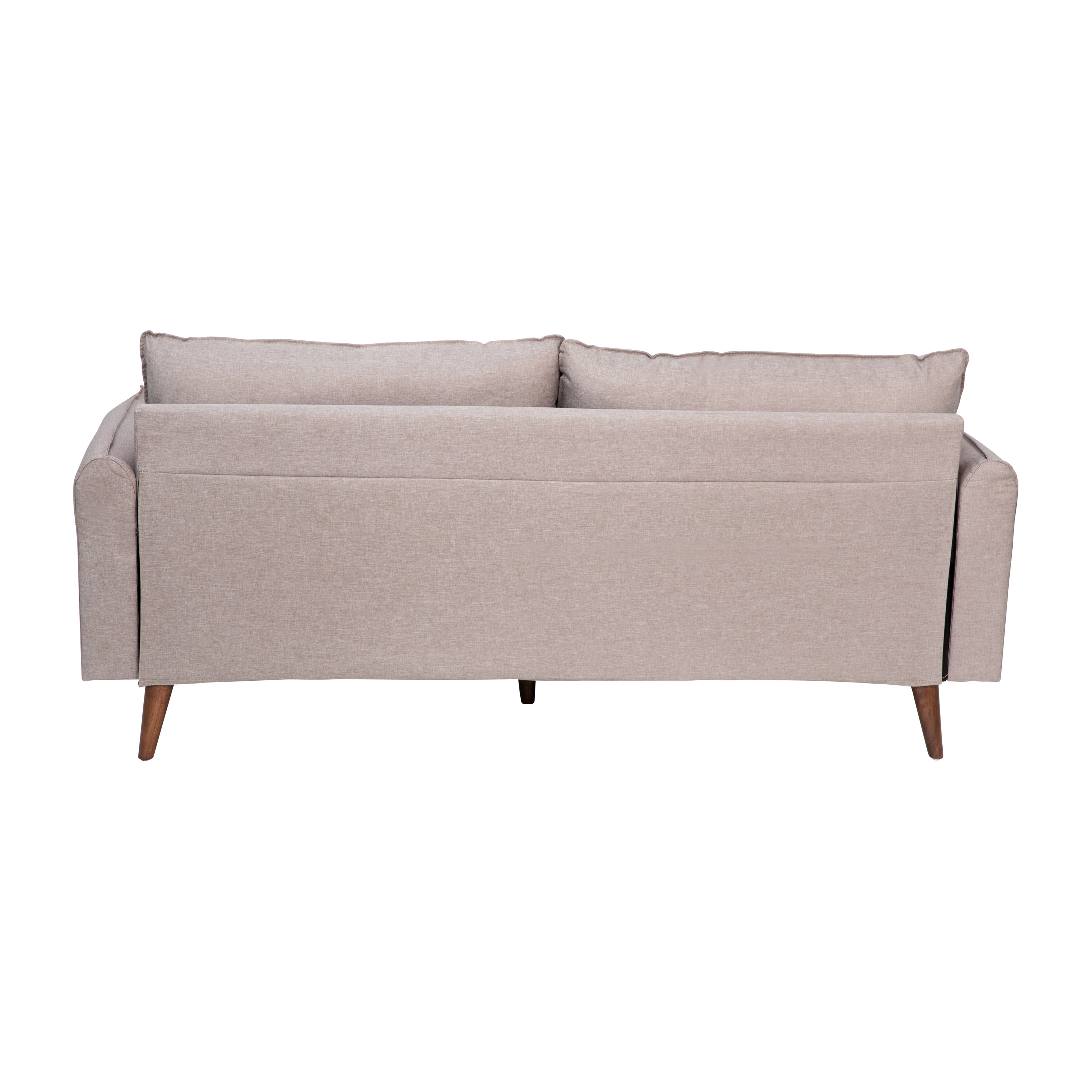 Evie Mid-Century Modern Sofa with Faux Linen Fabric Upholstery & Solid Wood Legs in Taupe