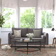 Evie Mid-Century Modern Sofa with Faux Linen Fabric Upholstery & Solid Wood Legs in Stone Gray