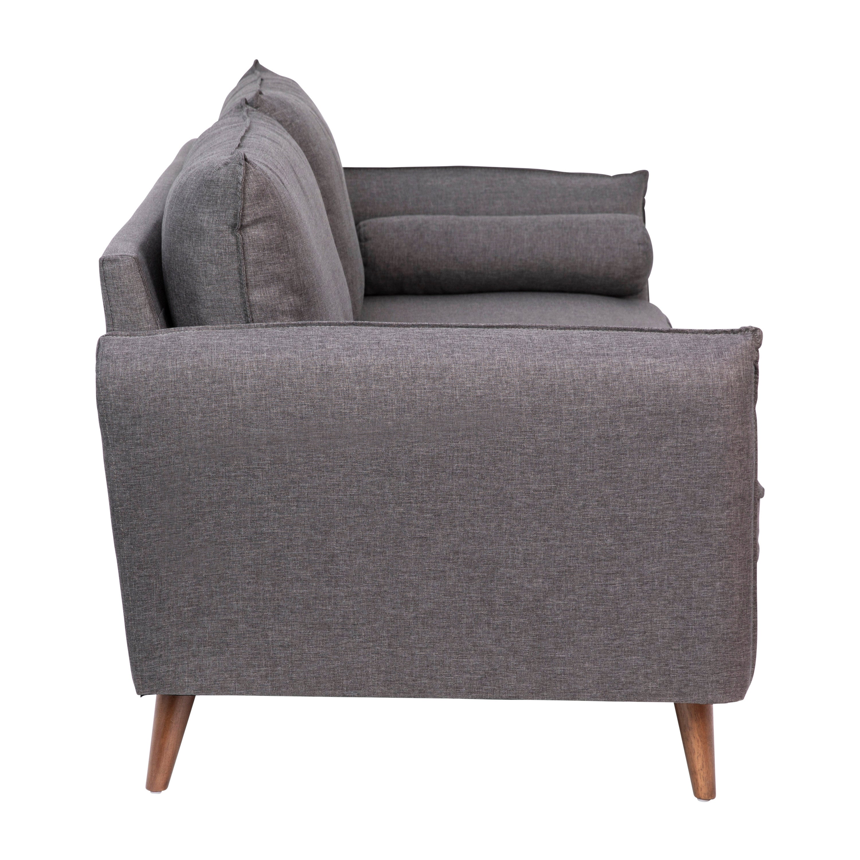 Evie Mid-Century Modern Sofa with Faux Linen Fabric Upholstery & Solid Wood Legs in Stone Gray