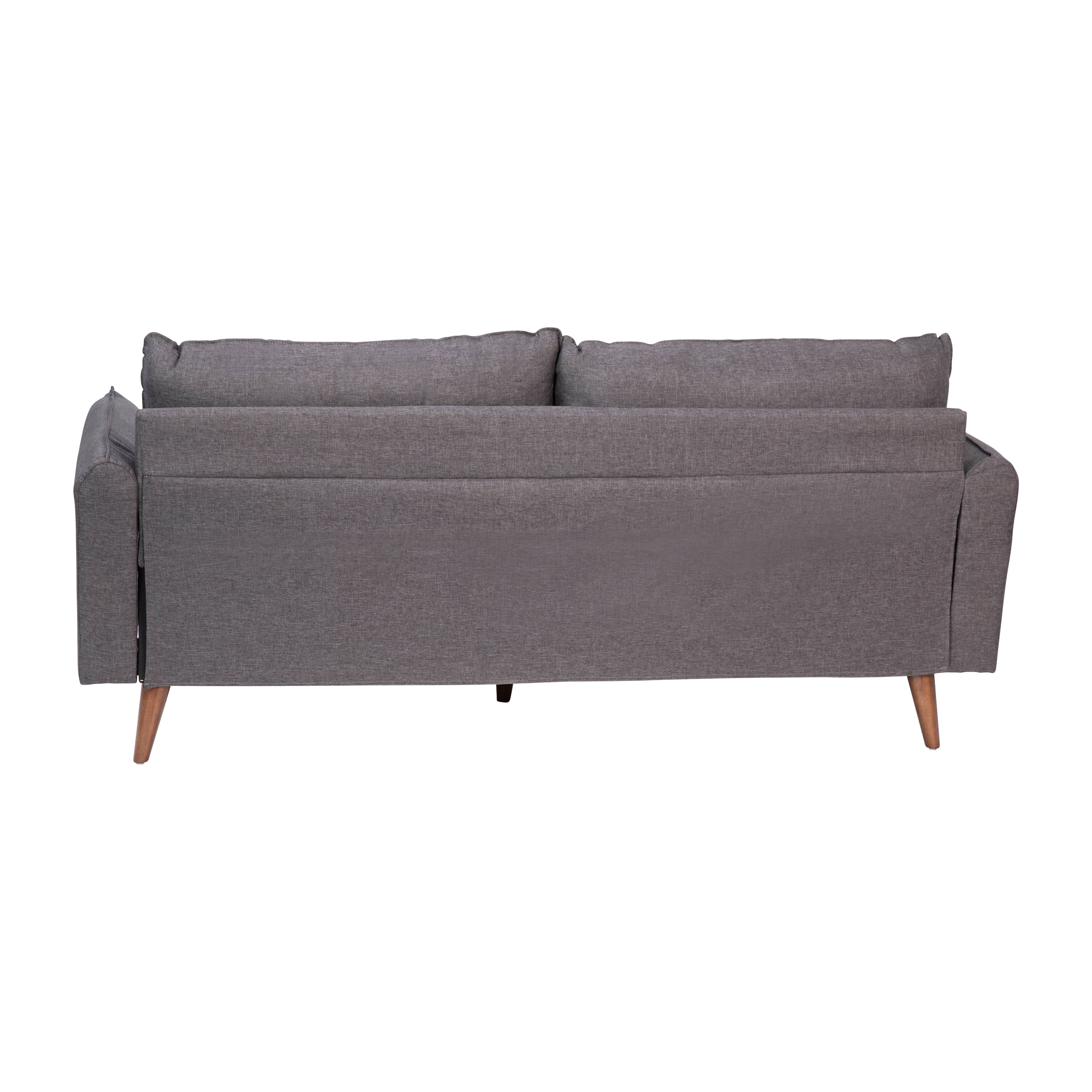 Evie Mid-Century Modern Sofa with Faux Linen Fabric Upholstery & Solid Wood Legs in Stone Gray