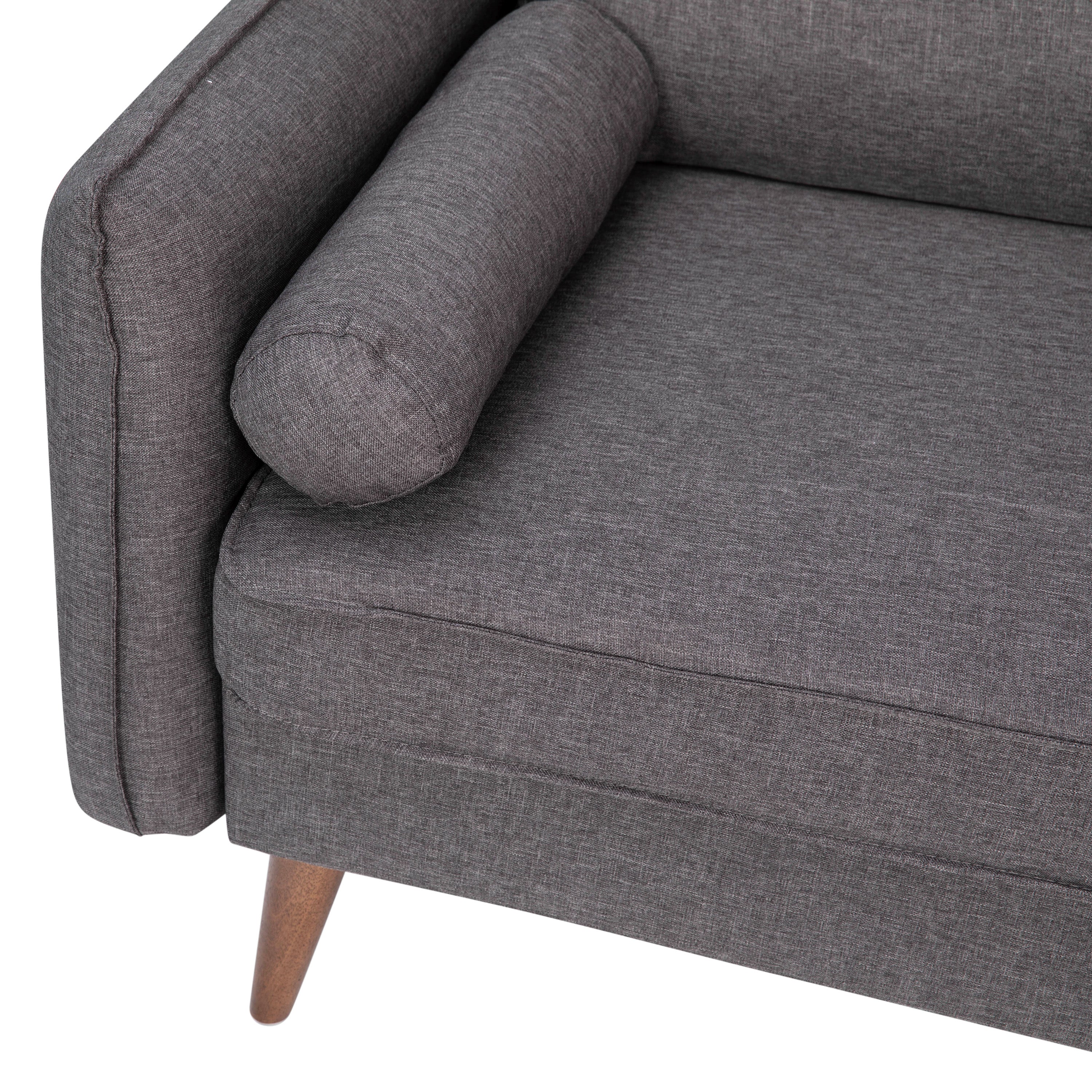 Evie Mid-Century Modern Sofa with Faux Linen Fabric Upholstery & Solid Wood Legs in Stone Gray