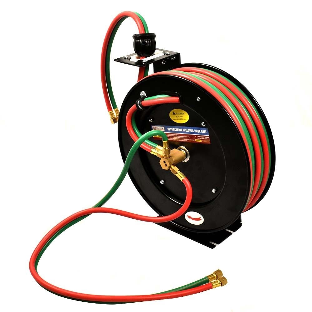 Retractable Twin Welding Reel, Grade T, 1/4" x 50' Hose