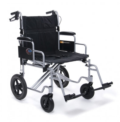 W/C Trans Bariatric Chair 24W Aluminum/Silver, E&J, 400lb Capacity