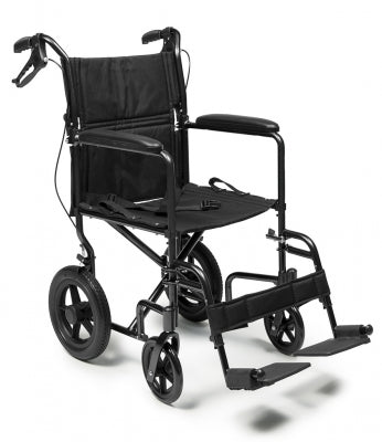 W/C Deluxe Aluminum Trans Chair w/ 12" Rear Wheel 19", Black, 300lb Capacity