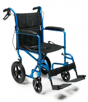 W/C Deluxe Aluminum Trans Chair w/ 12" Rear Wheel 19", Blue Celeste, 300lb Capacity