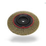 Jaz USA Crimped Wire Wheel Brush with Multi-Fitting Arbor, 8", .12" Material: Stainless Steel, 1-1/16" FW, 1/2" - 2" AH, Face Width: 1-5/8", Package qty: 1 per pack