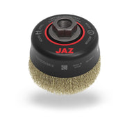 JAZ USA Crimped Wire Cup Brush, Diameter: 4", Wire Size: .012" Steel, Trim Length: 1-3/16",  Arbor Size 5/8"-11 - M14, Display Package: 1 Brush per pack