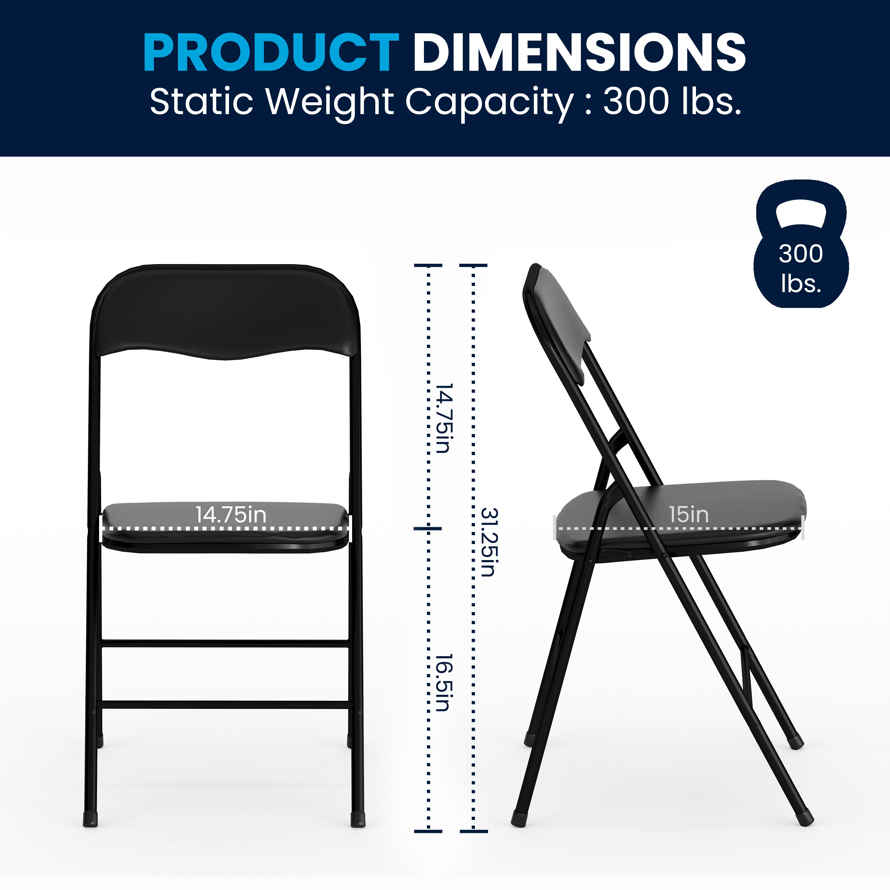 Madison 5 Piece Black Folding Card Table and Chair Set with 4 Metal Padded Folding Chairs and Square Table