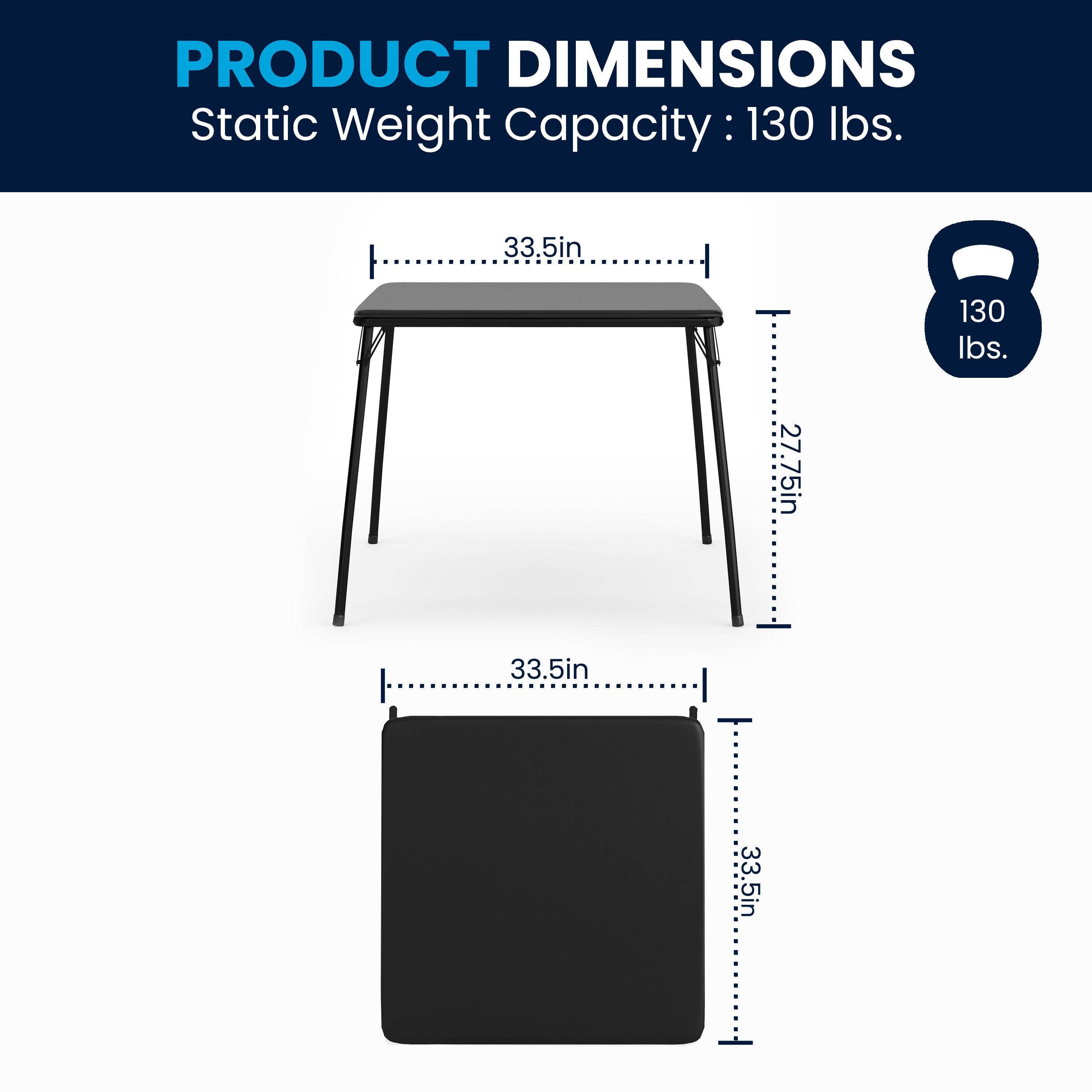 Madison 5 Piece Black Folding Card Table and Chair Set with 4 Metal Padded Folding Chairs and Square Table