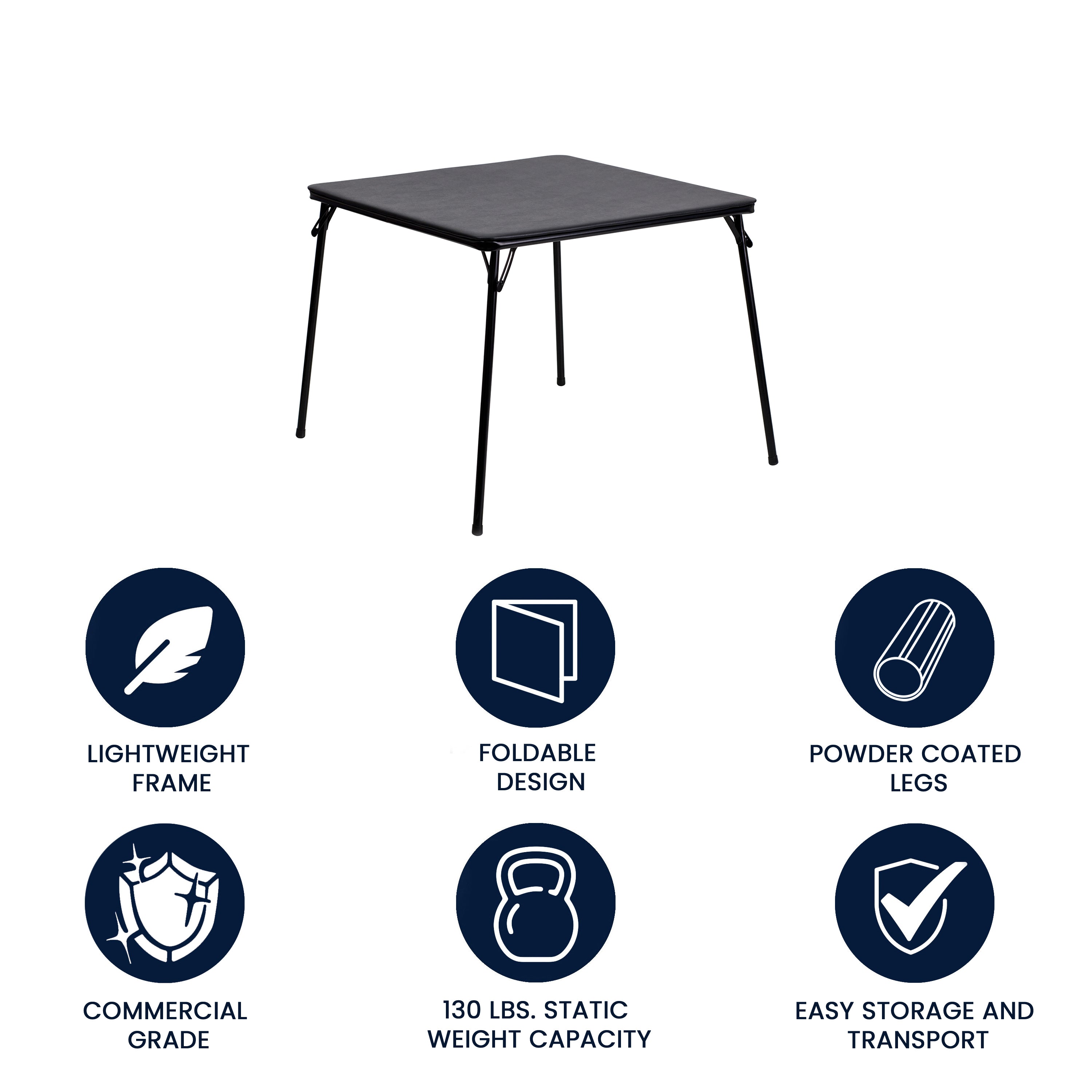 Madelyn Black 33.5" Folding Card Table for 4 with Foldable Legs and Portable Lightweight Design