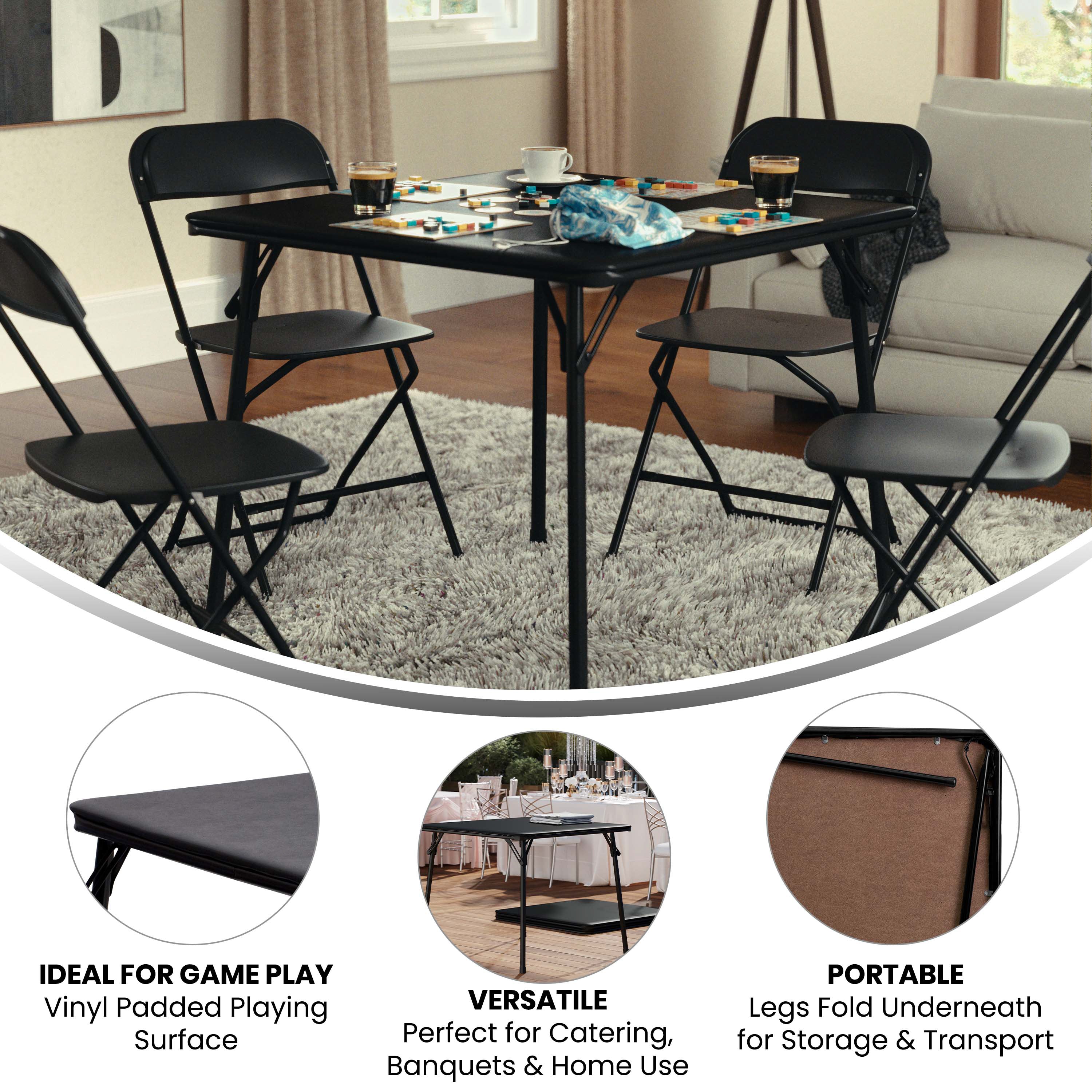 Madelyn Black 33.5" Folding Card Table for 4 with Foldable Legs and Portable Lightweight Design