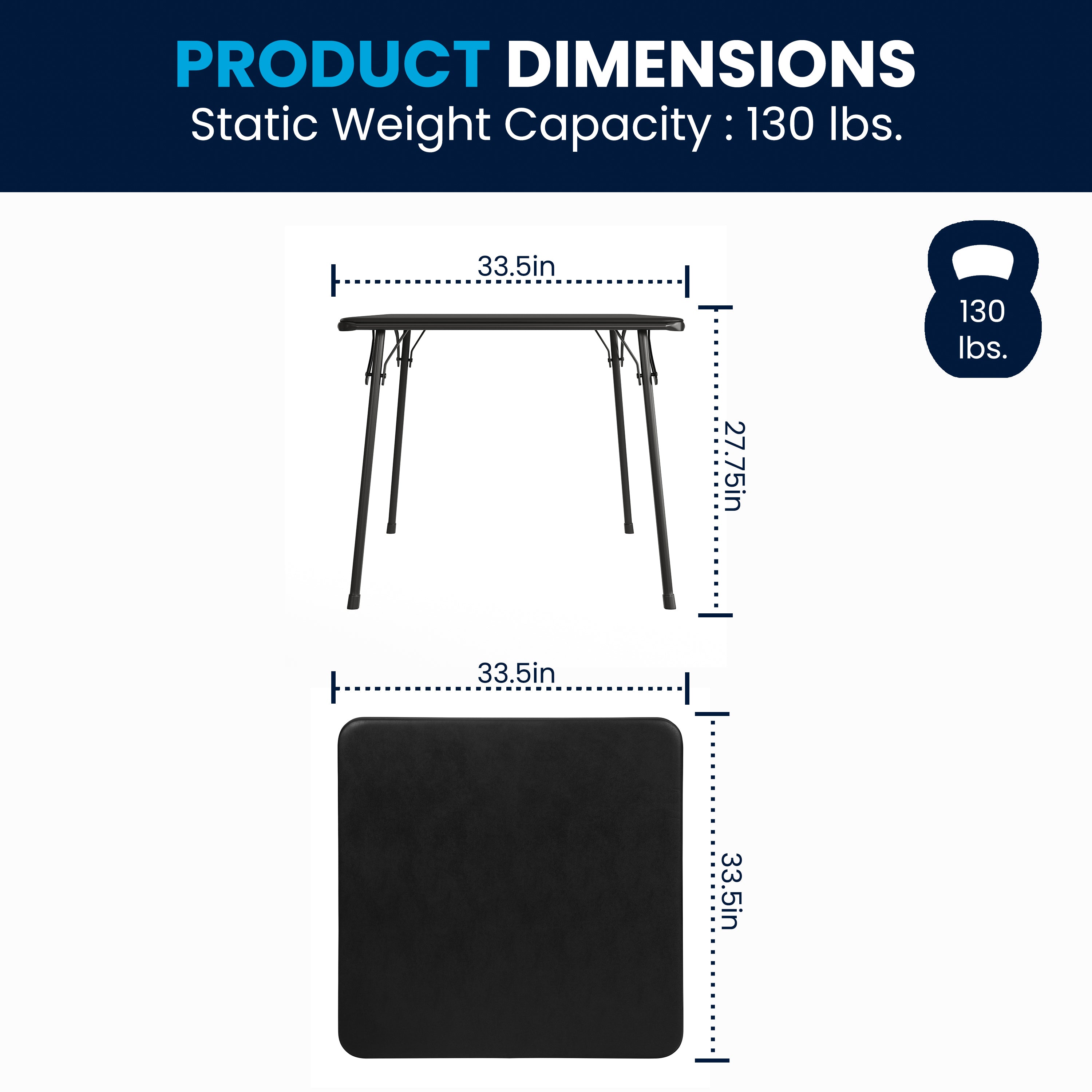 Madelyn Black 33.5" Folding Card Table for 4 with Foldable Legs and Portable Lightweight Design