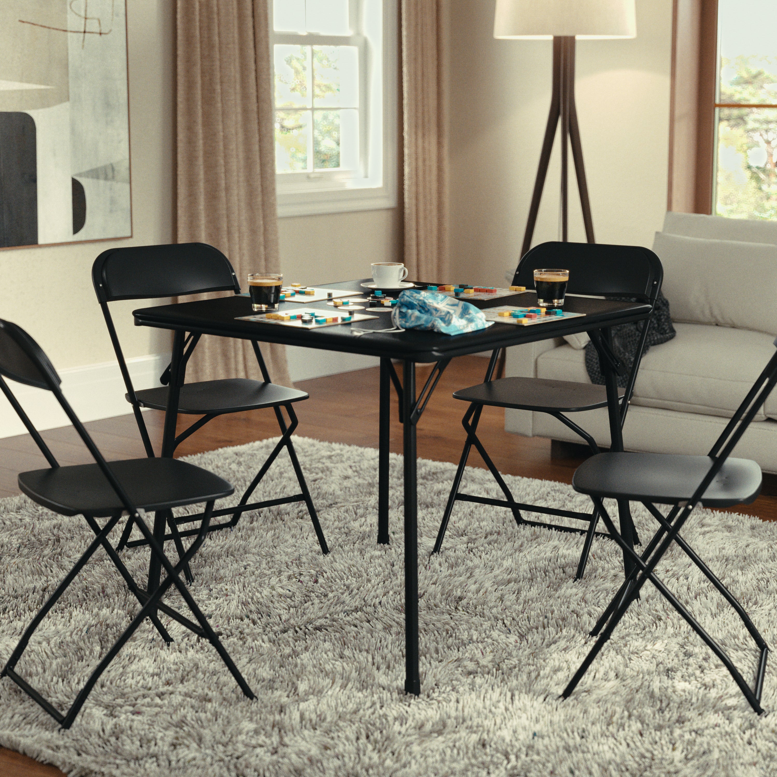 Madelyn Black 33.5" Folding Card Table for 4 with Foldable Legs and Portable Lightweight Design