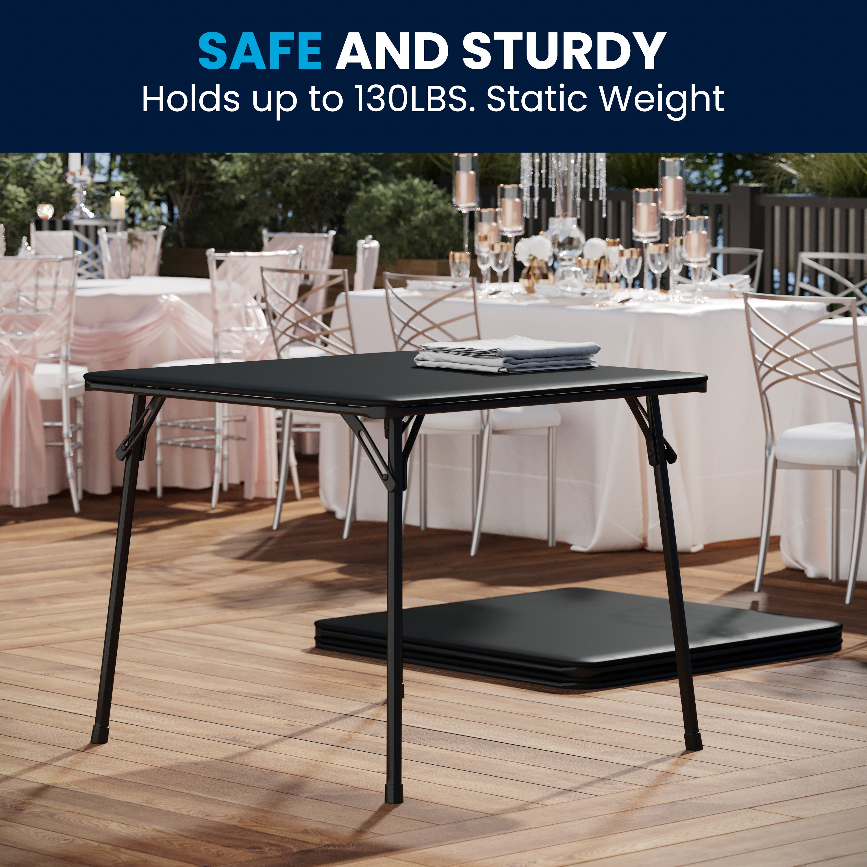 Madelyn Black 33.5" Folding Card Table for 4 with Foldable Legs and Portable Lightweight Design