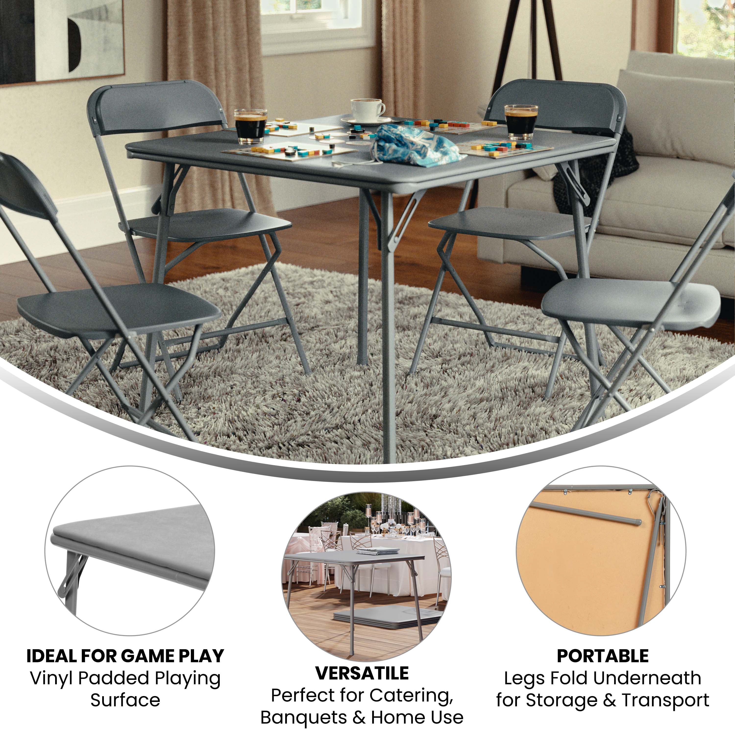 Madelyn Gray 33.5" Folding Card Table for 4 with Foldable Legs and Portable Lightweight Design