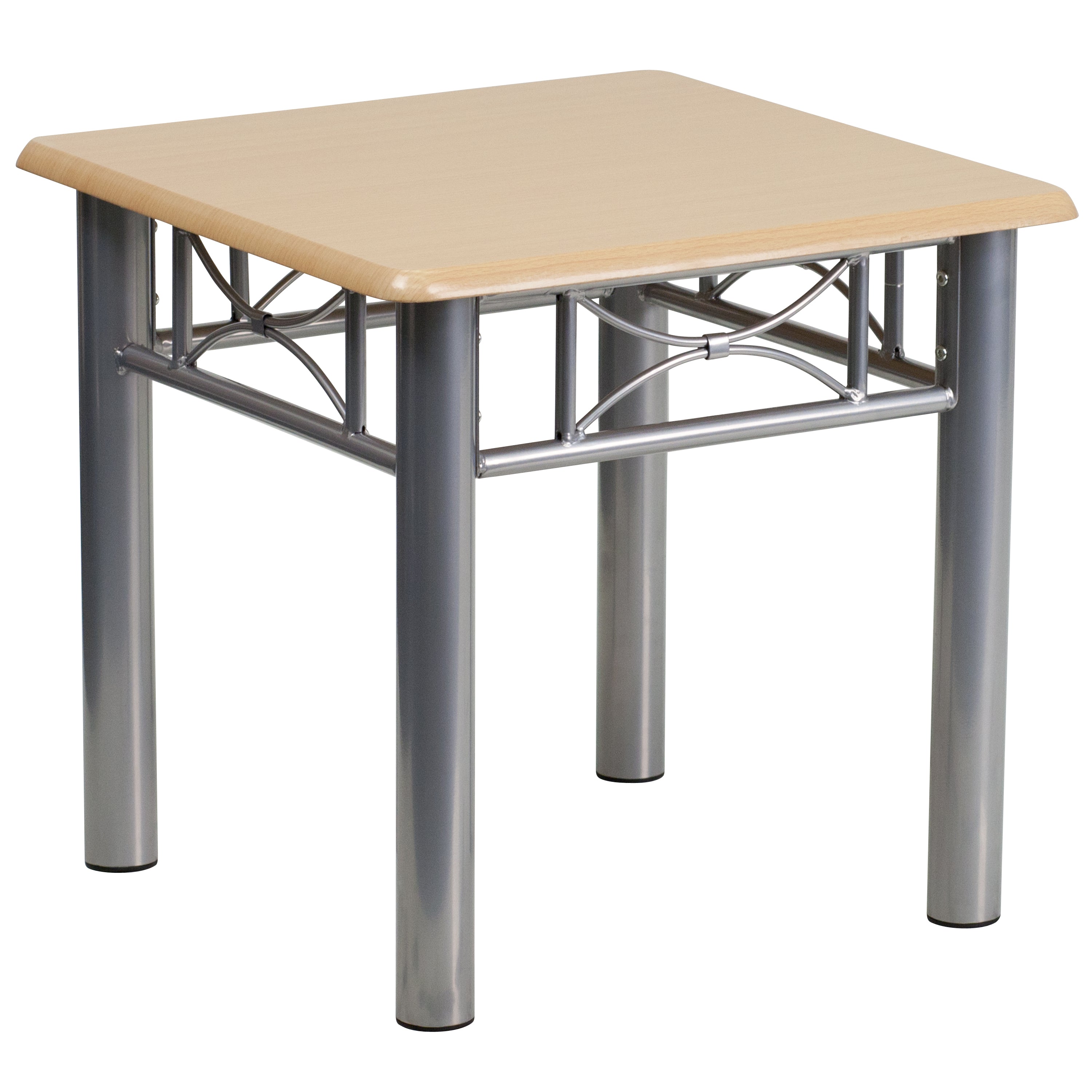 Troy Natural Laminate End Table with Silver Steel Frame