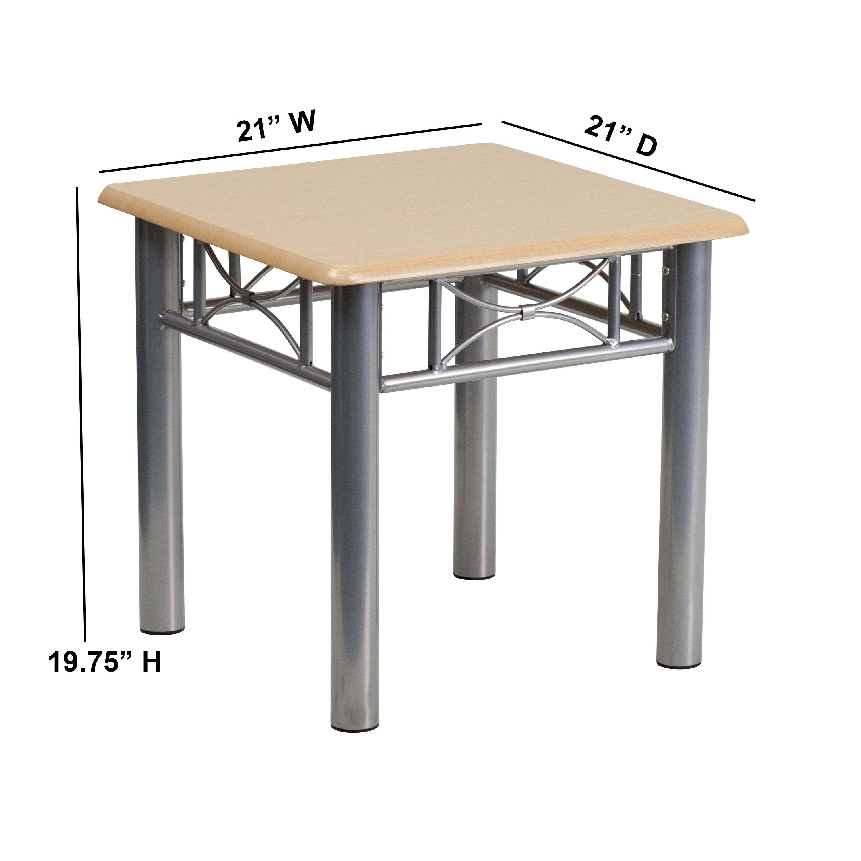 Troy Natural Laminate End Table with Silver Steel Frame