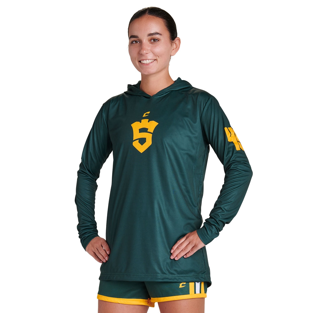 JUICE Long Sleeve Shooter Shirt with Hood - Active Cloth - Womens - XXLarge (Full-Dye, Premium cut-and-sew Sublimation. No Limitations!)