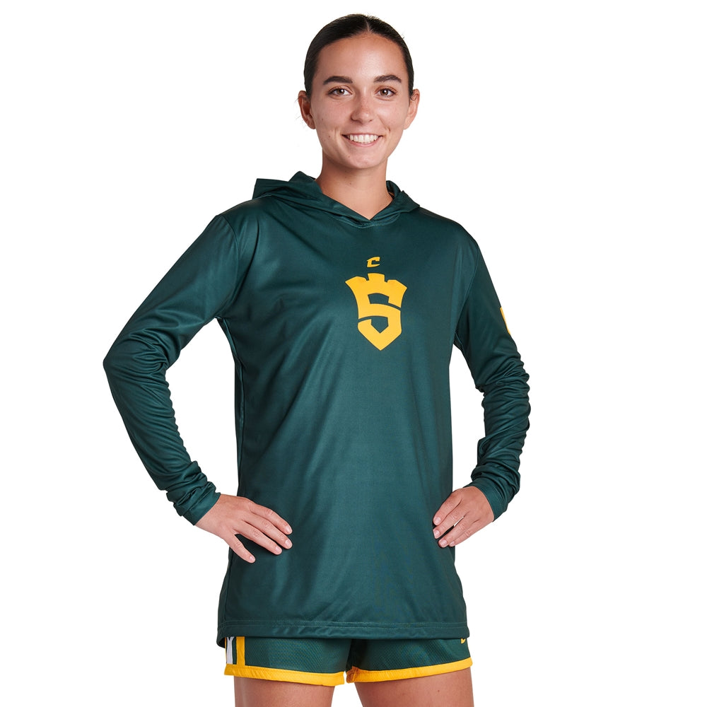 JUICE Long Sleeve Shooter Shirt with Hood - Active Cloth - Womens - Extra-Large (Full-Dye, Premium cut-and-sew Sublimation. No Limitations!)
