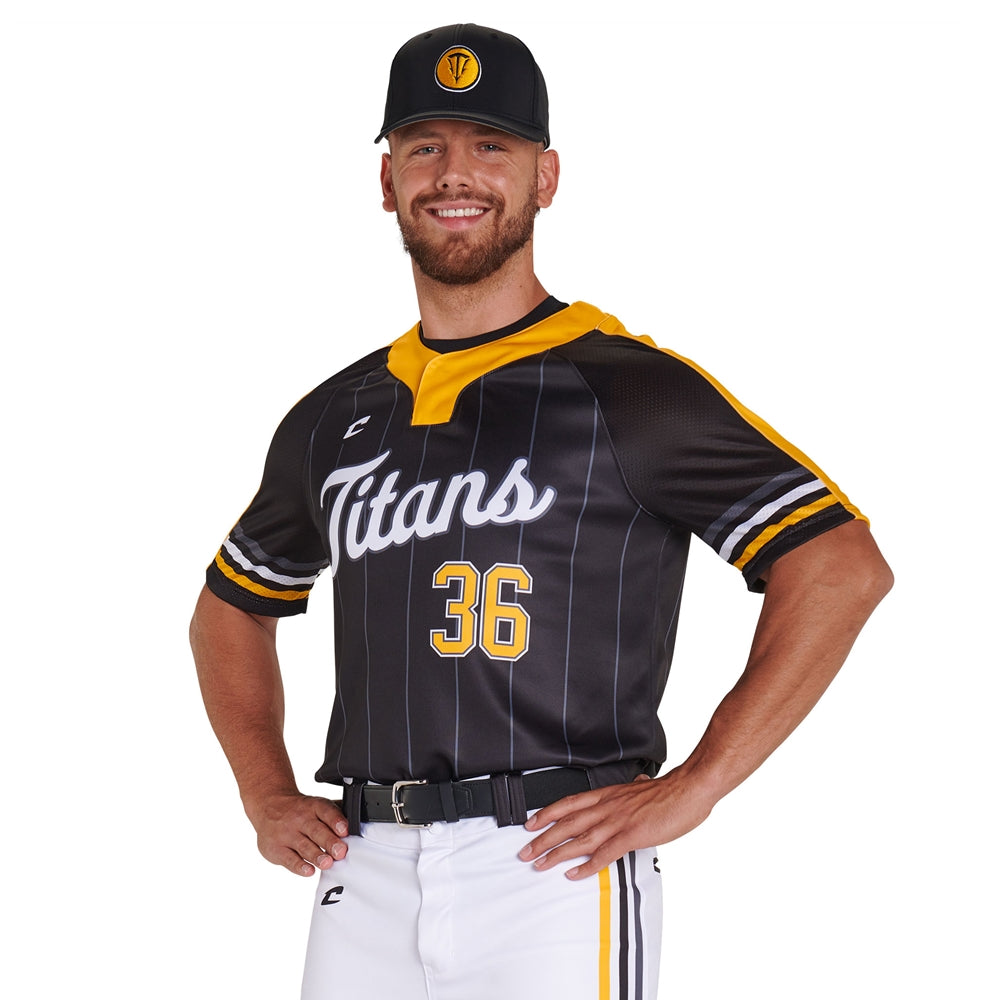 JUICE 2-Button Pro Neck SS Fitted Jersey - Power Stretch/Pin Dot Mesh - Adult - Large (Full-Dye, Premium cut-and-sew Sublimation. No Limitations!)